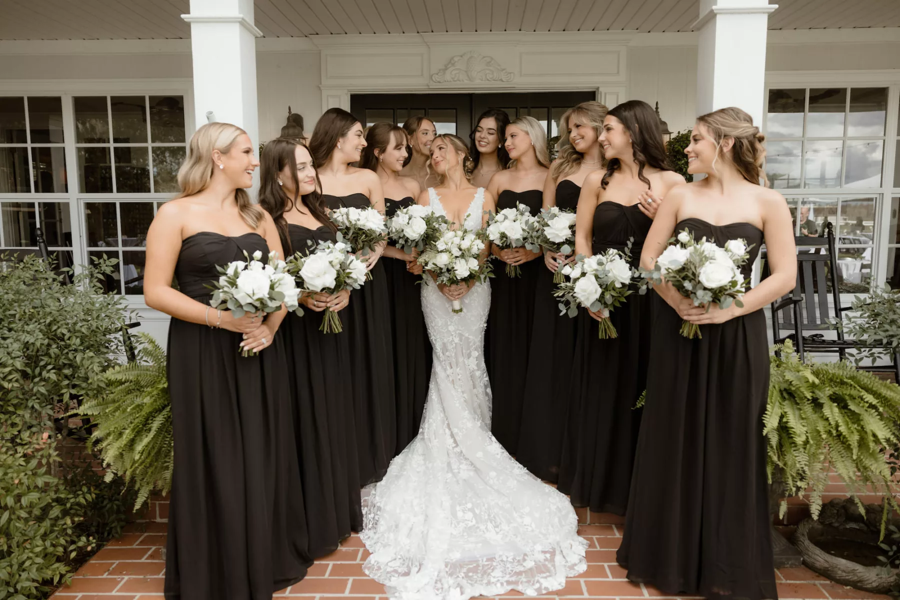 Matching Strapless Black Floor-length Bridesmaids Dresses | Timeless Black and White Wedding Attire Inspiration | Central Florida Hair and Makeup Femme Akoi Beauty Studio