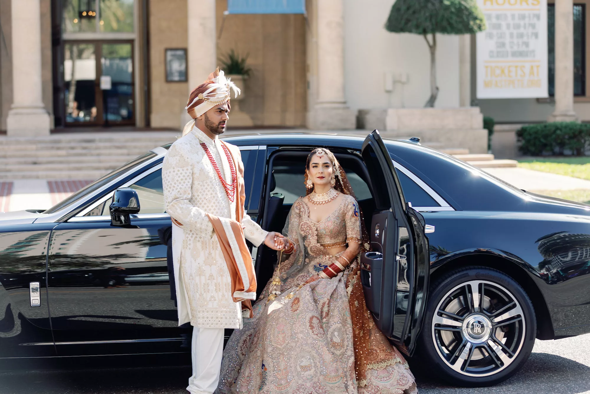 Bride and Groom Rolls Royce Indian Wedding Getaway Car Ideas