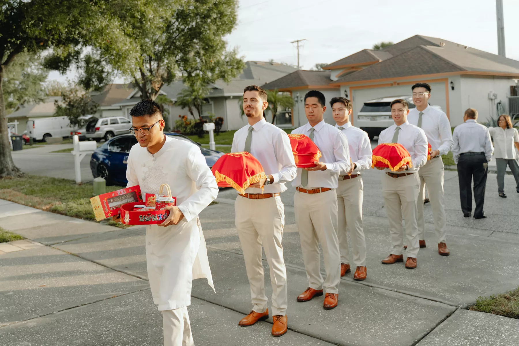 Groom and Groomsmen at Asian Wedding Tea Ceremony Inspiration