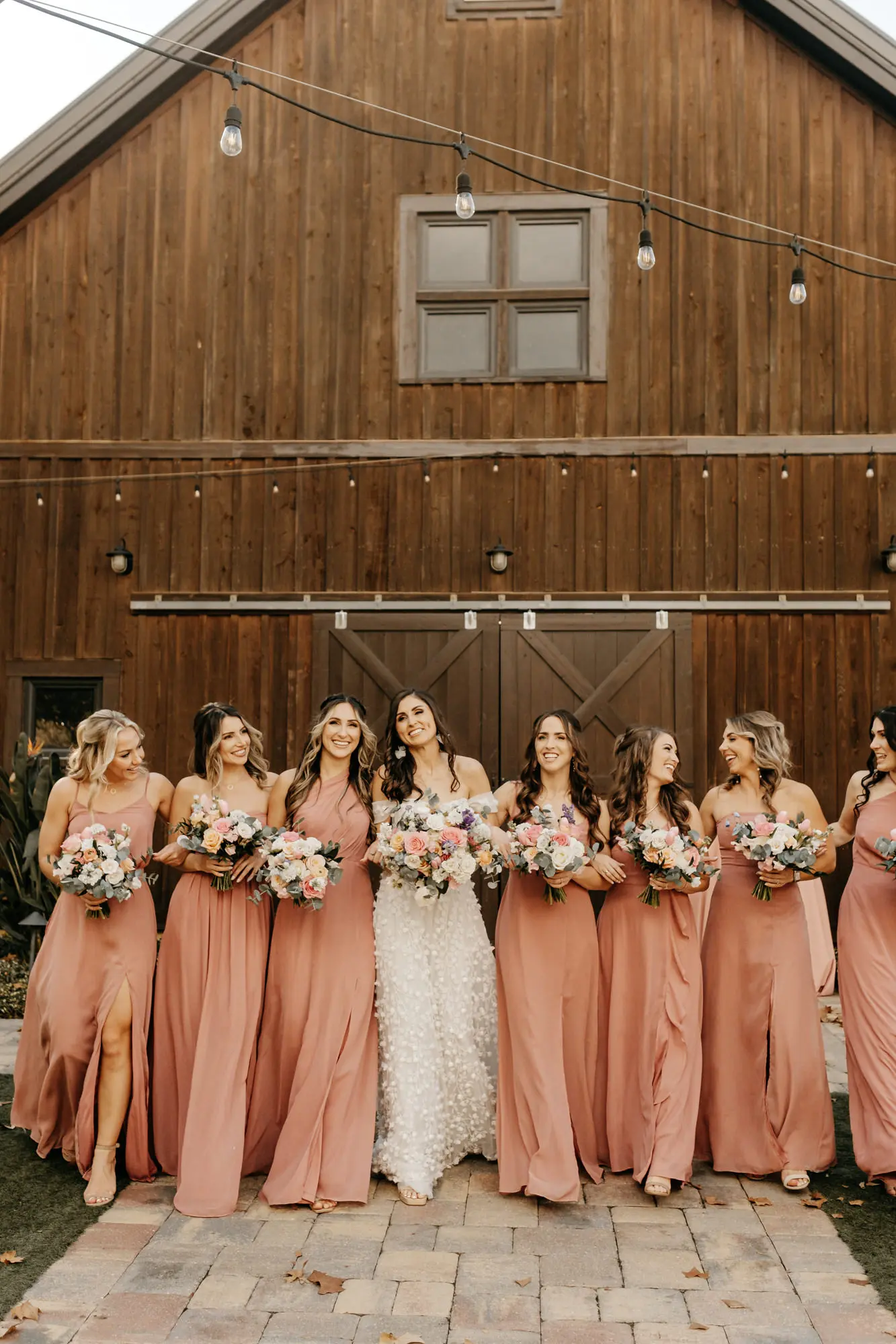 Mismatched Mauve Pink Bridesmaid Dresses Ideas | Rustic Barn Wedding Inspiration | Tampa Hair Femme Akoi Beauty Studio