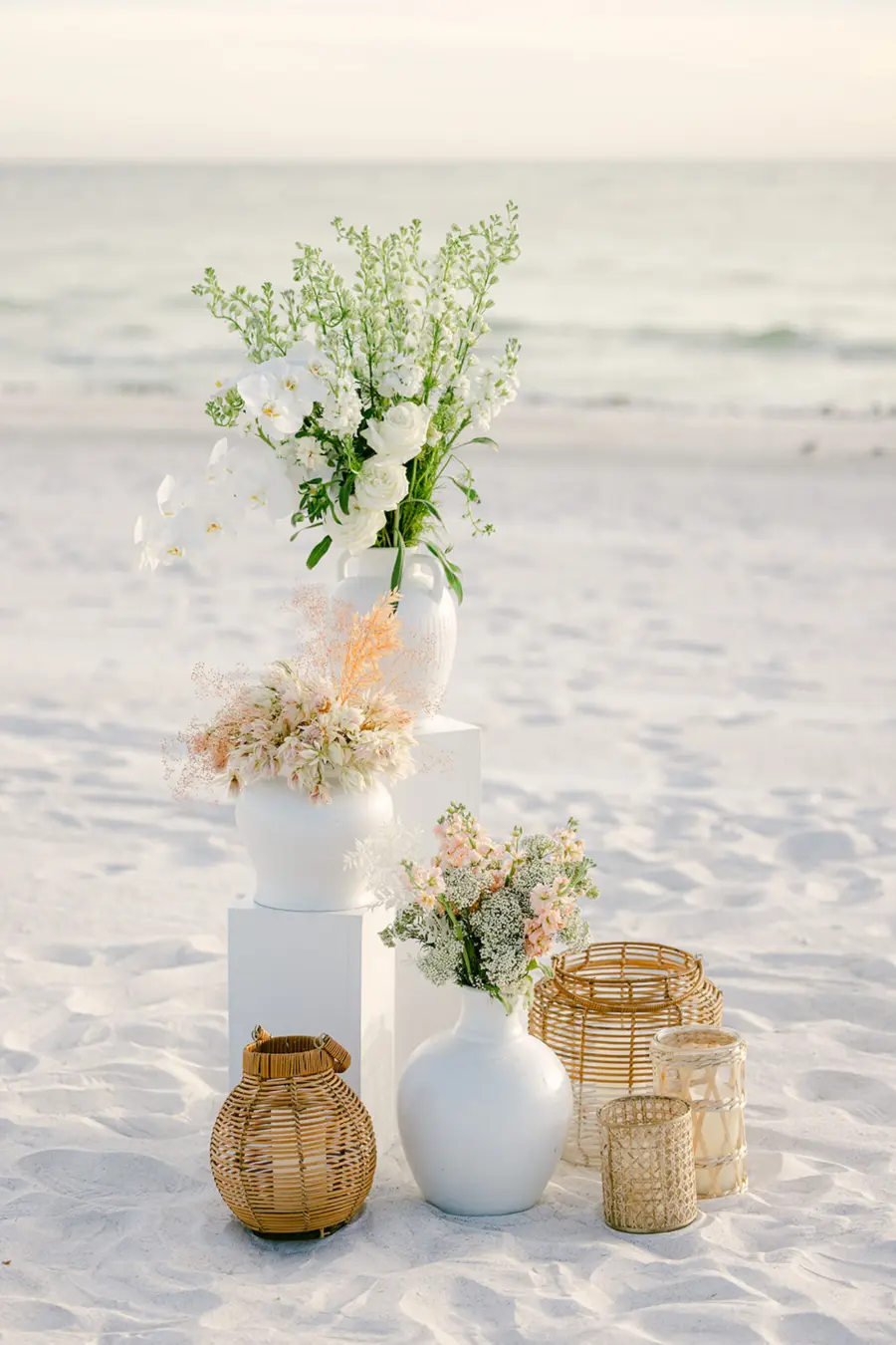 Natural Organic White and Pink Coastal Florida Beach Wedding Ceremony Decor Ideas
