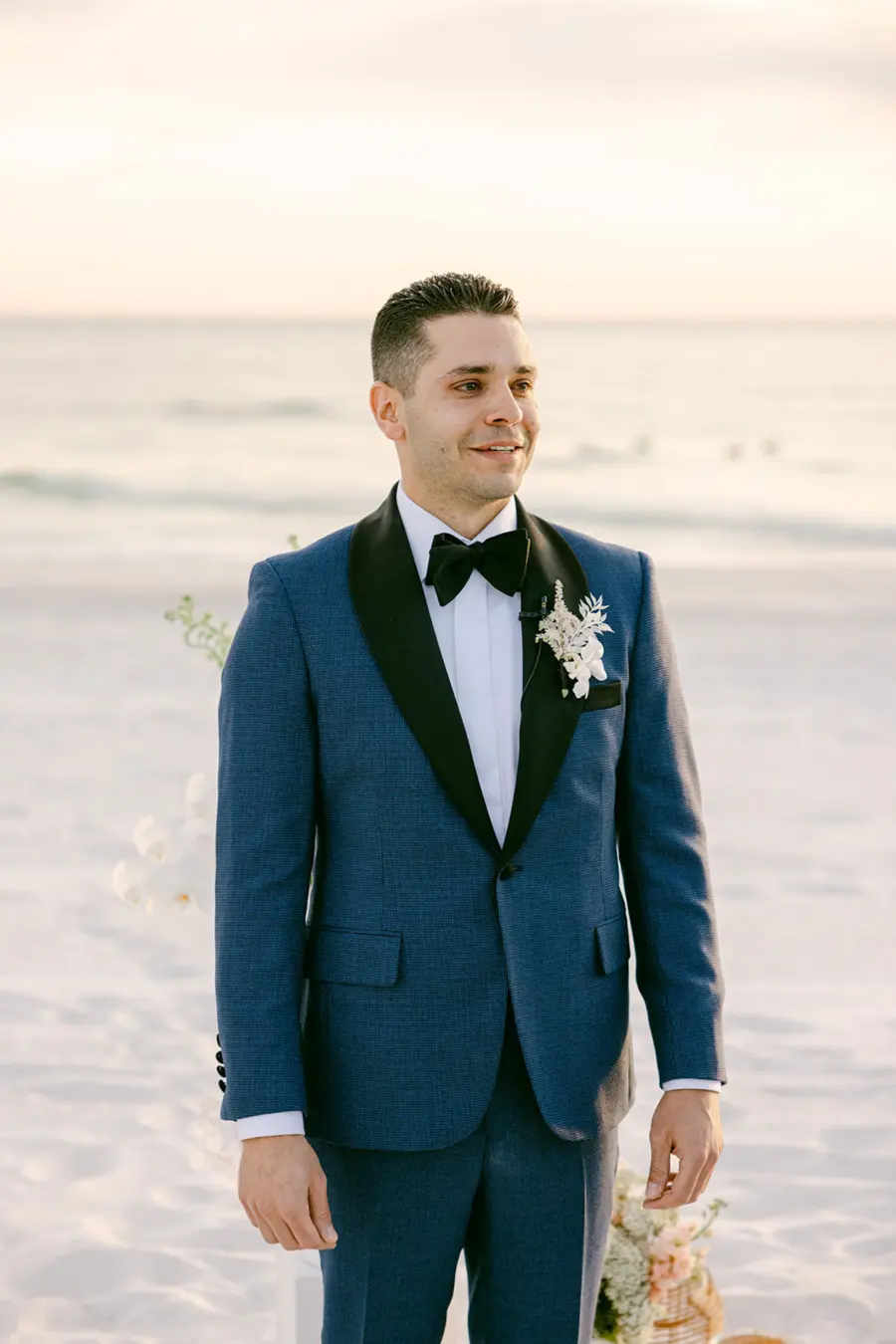 Groom's Reaction to Bride Walking Down Wedding Aisle | Navy and Black Wedding Tuxedo Attire Ideas