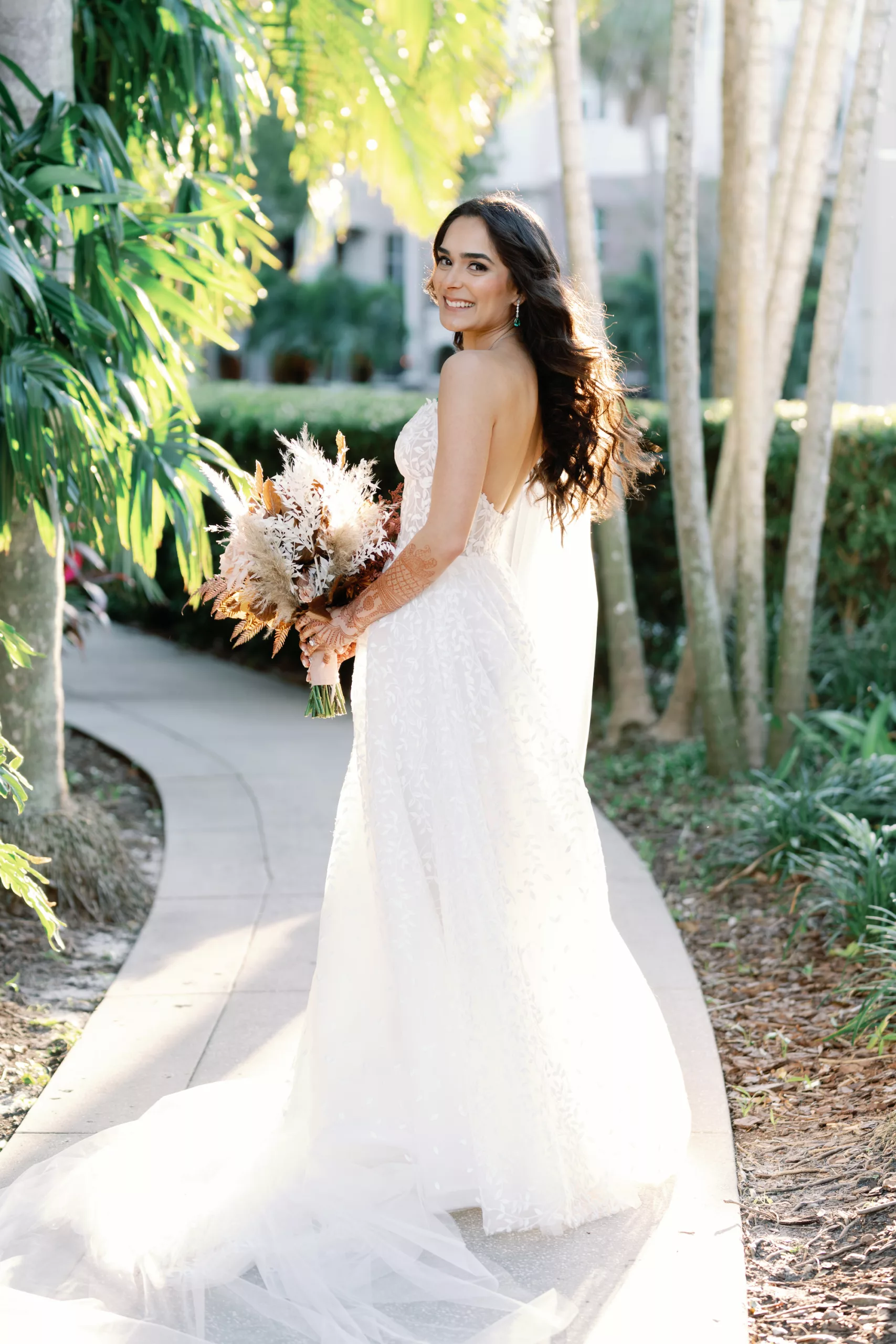 White Strapless Lace A Line Verdin Bridal Wedding Dress Ideas | Simple Hair and Makeup Inspiration | Tampa Hair and Makeup Artist Michele Renee The Studio
