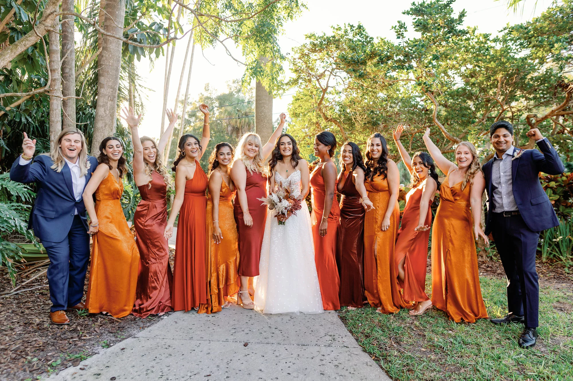 Mismatched Satin and Chiffon Burnt Orange Bridesmaid Wedding Dress Inspiration