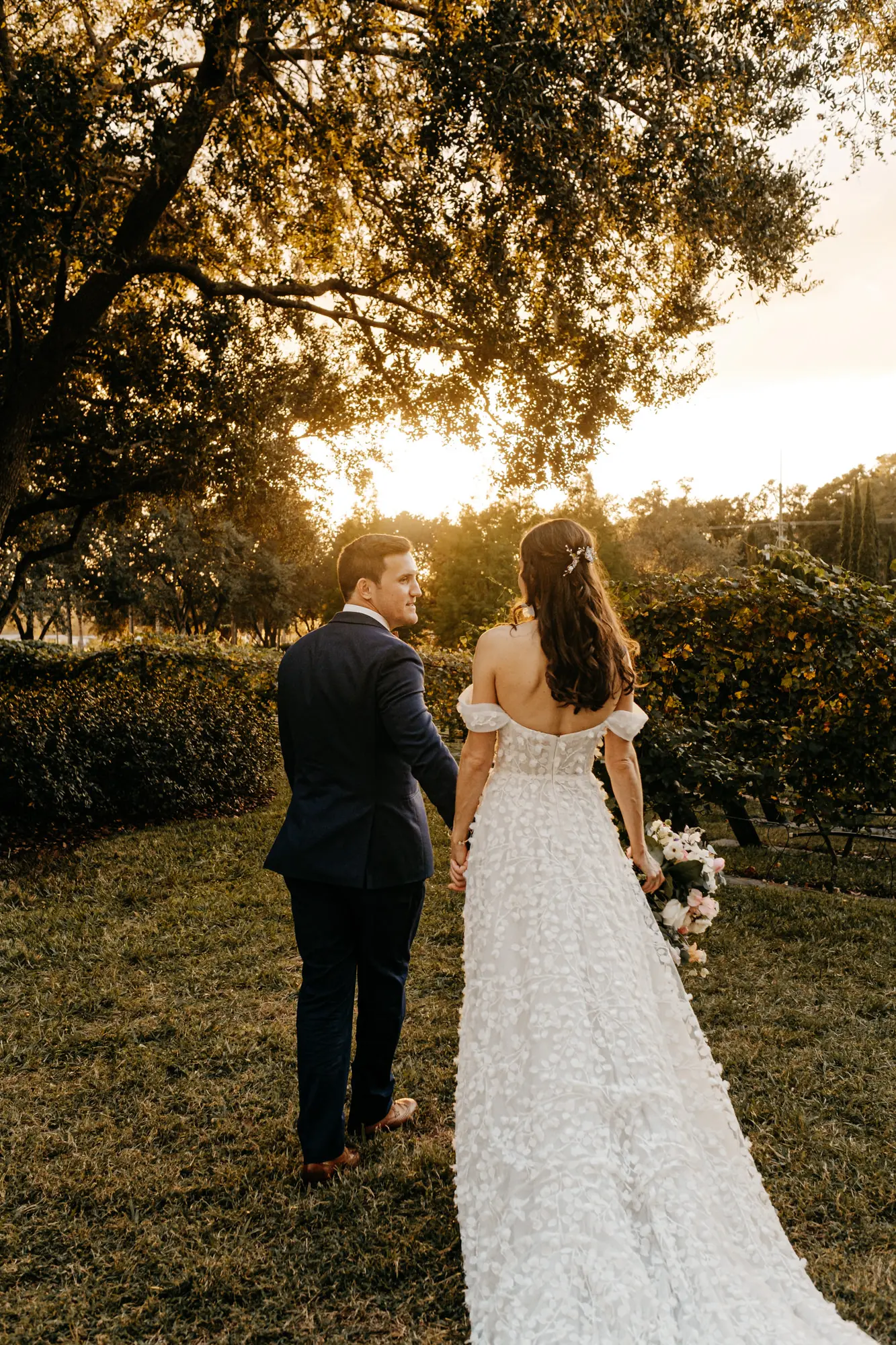 Bride and Groom Just Married Sunset Vineyard Wedding Portrait | Outdoor Tampa Bay Venue Mision Lago Estate