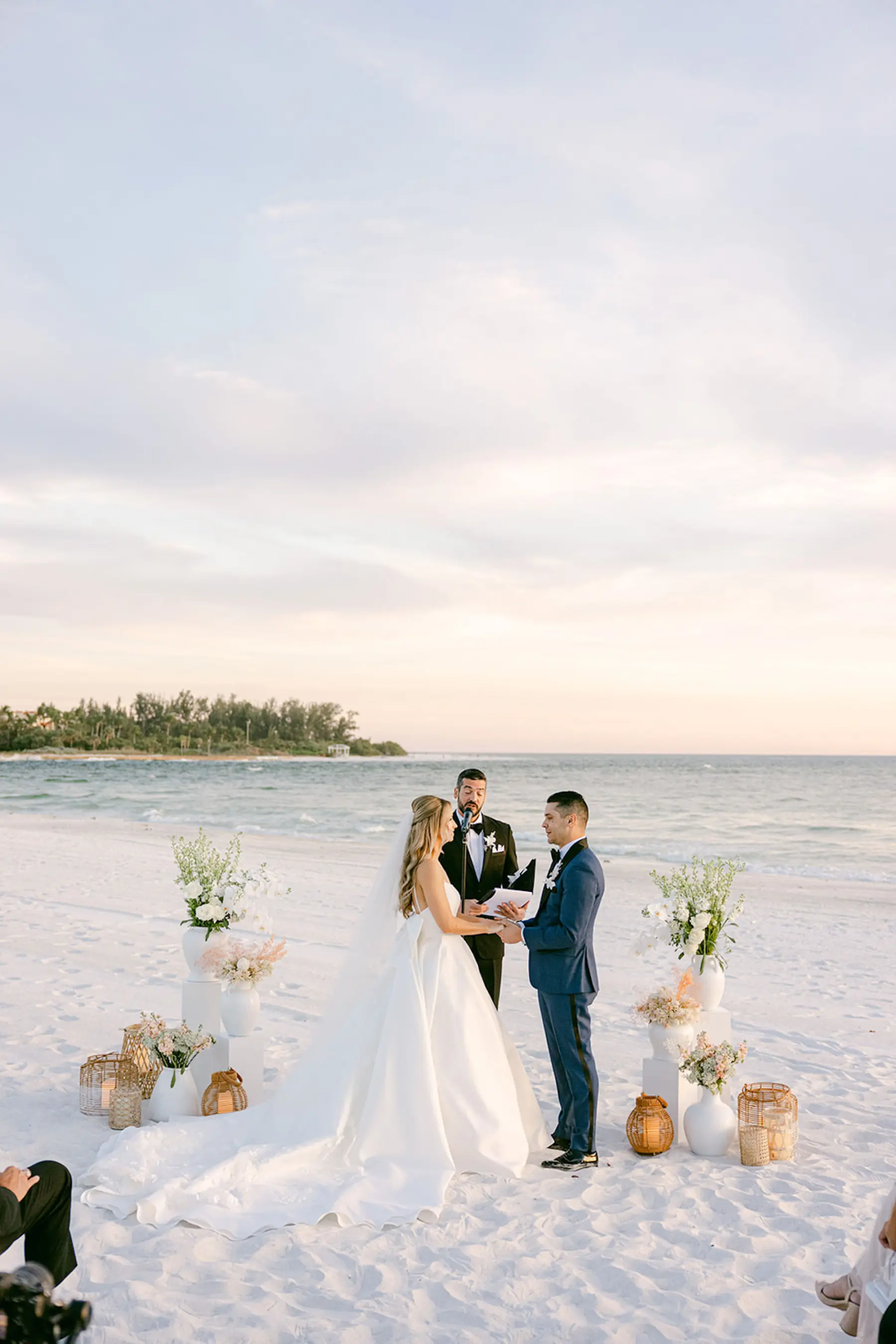 Bride and Groom Beach Wedding Ceremony Vow Exchange Inspiration | Sarasota Waterfront Beach Venue The Resort at Longboat Key Club | Planner Elegant Affairs by Design