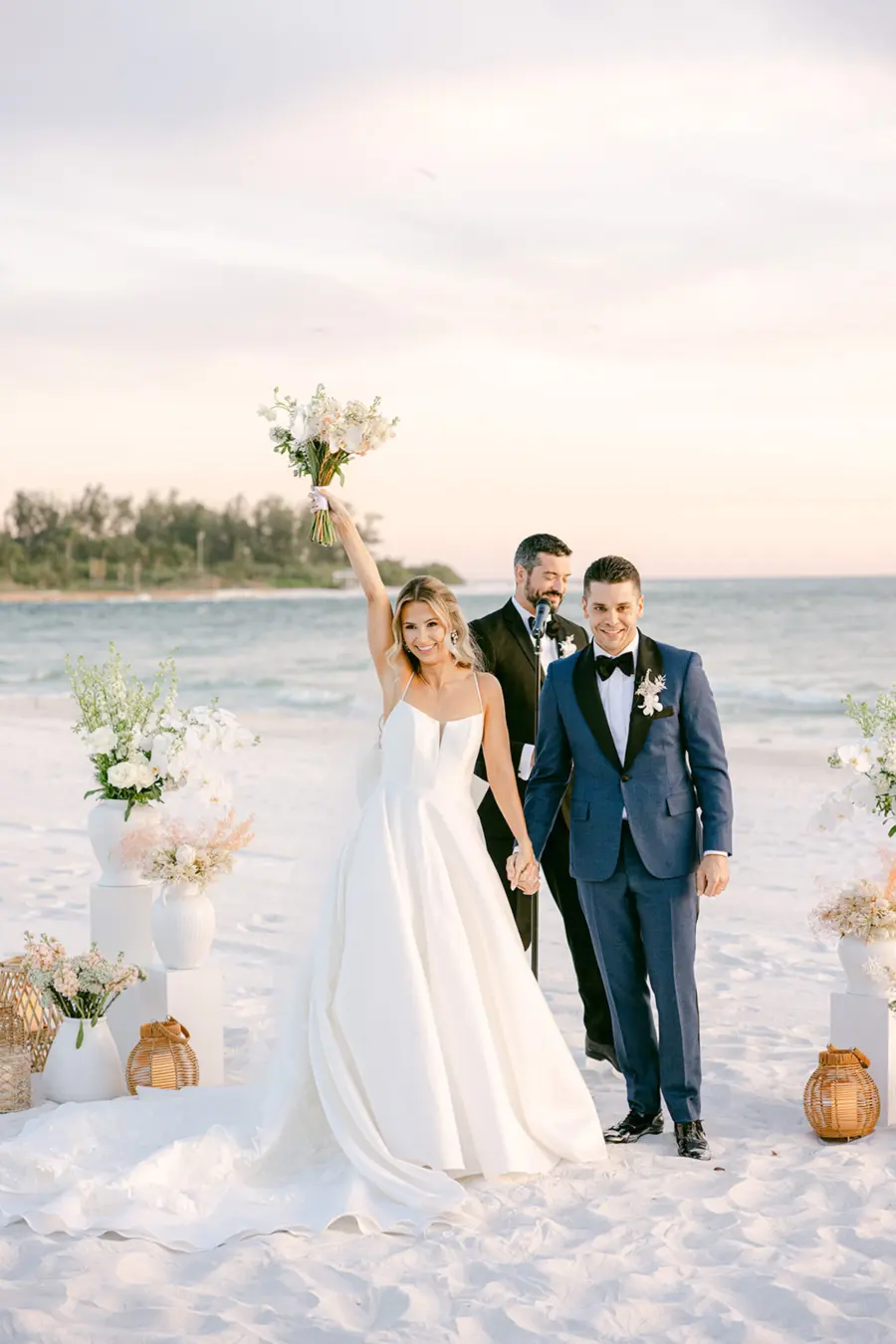 Bride and Groom Just Married Beach Wedding Ceremony Inspiration