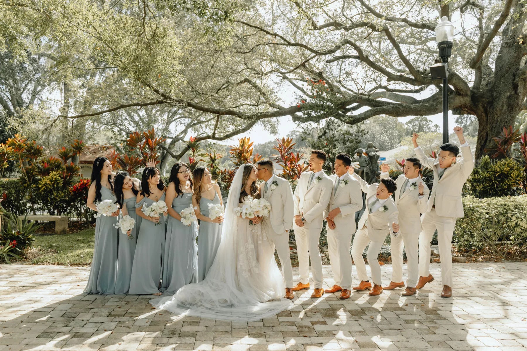 Sage Green Bridesmaid Dress Ideas | Cream Three Piece Suit Wedding Attire Inspiration