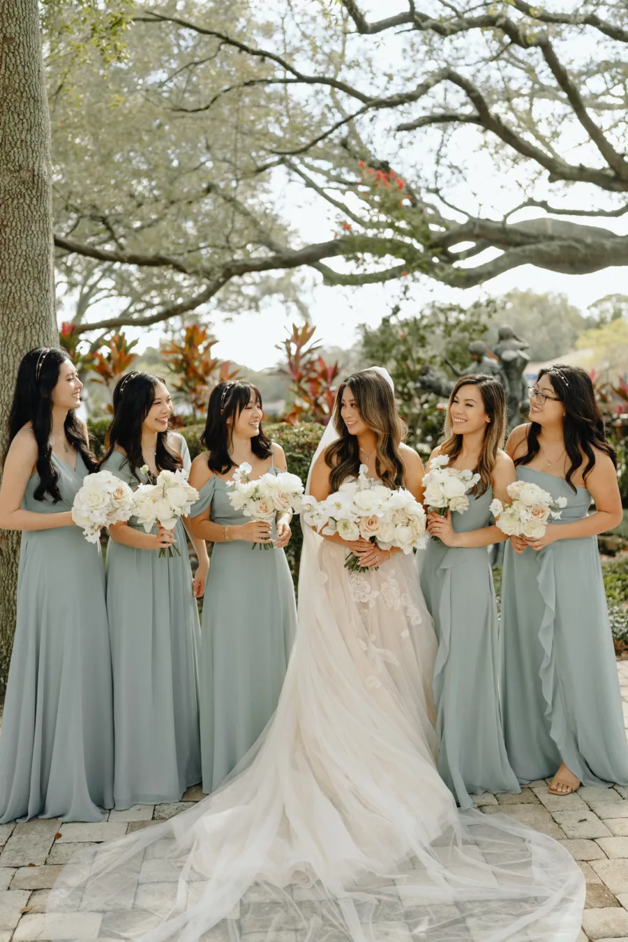 Sage Green Bridesmaid Dress Ideas | | Ivory Strapless Lace A-Line Wedding Dress Inspiration | Tampa Bay Florist Bloom Shakalaka | Lakeland Photographer and Videographer J&S Media