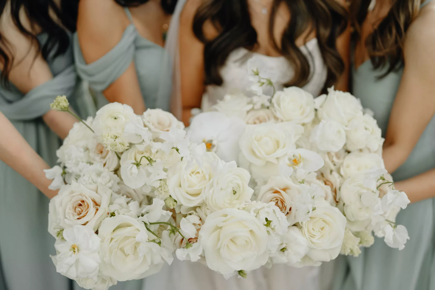 White Monochromatic Wedding Bouquet Ideas | Roses, Lilly of the Valley, and Orchid Flower Arrangement Inspiration | Tampa Bay Florist Bloom Shakalaka
