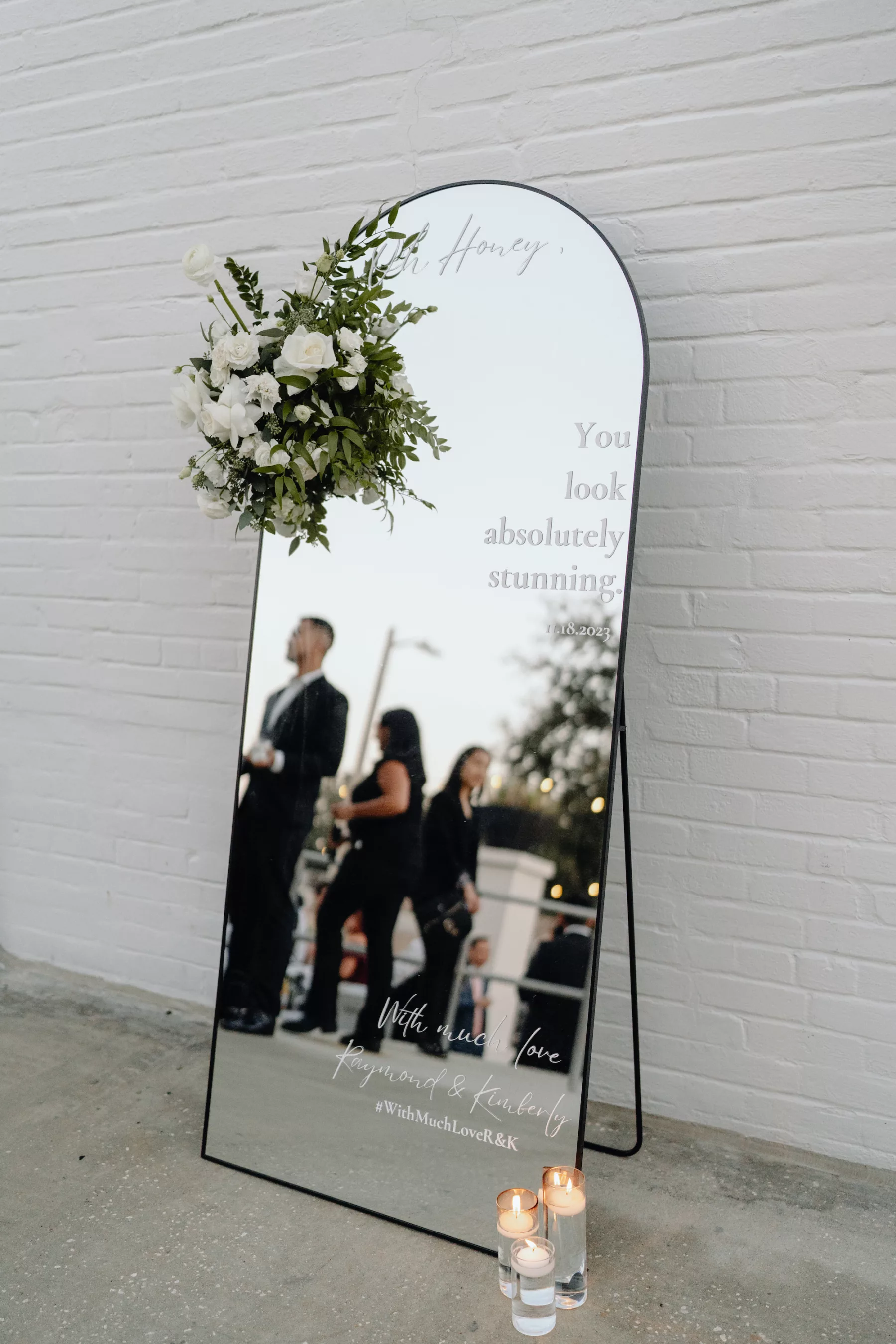 Modern Black You Look Absolutely Stunning Arch Mirror Wedding Reception Sign Ideas