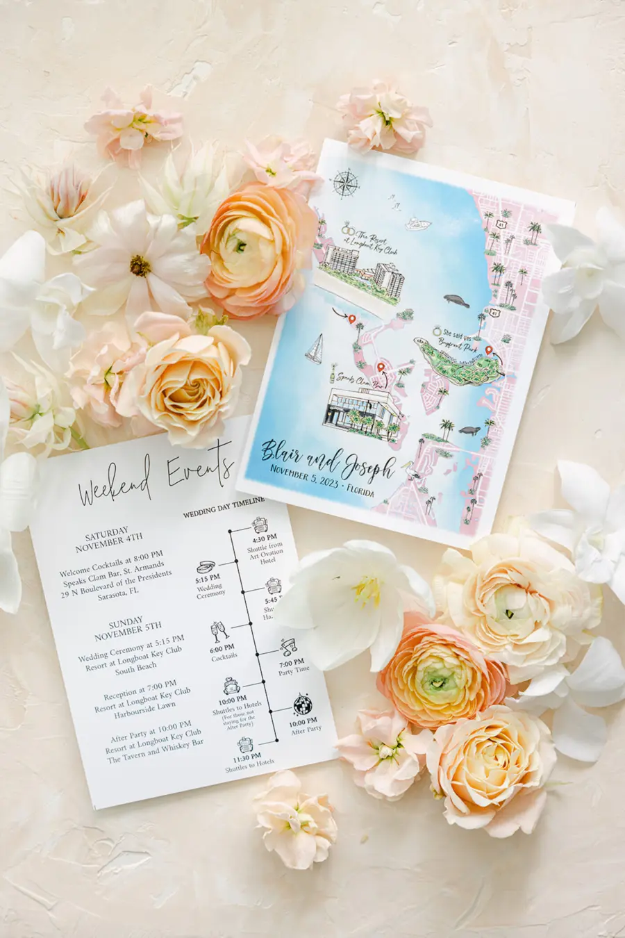 Florida Wedding Weekend Itinerary with Watercolor Resort at Longboat Key Club Map and Schedule Ideas