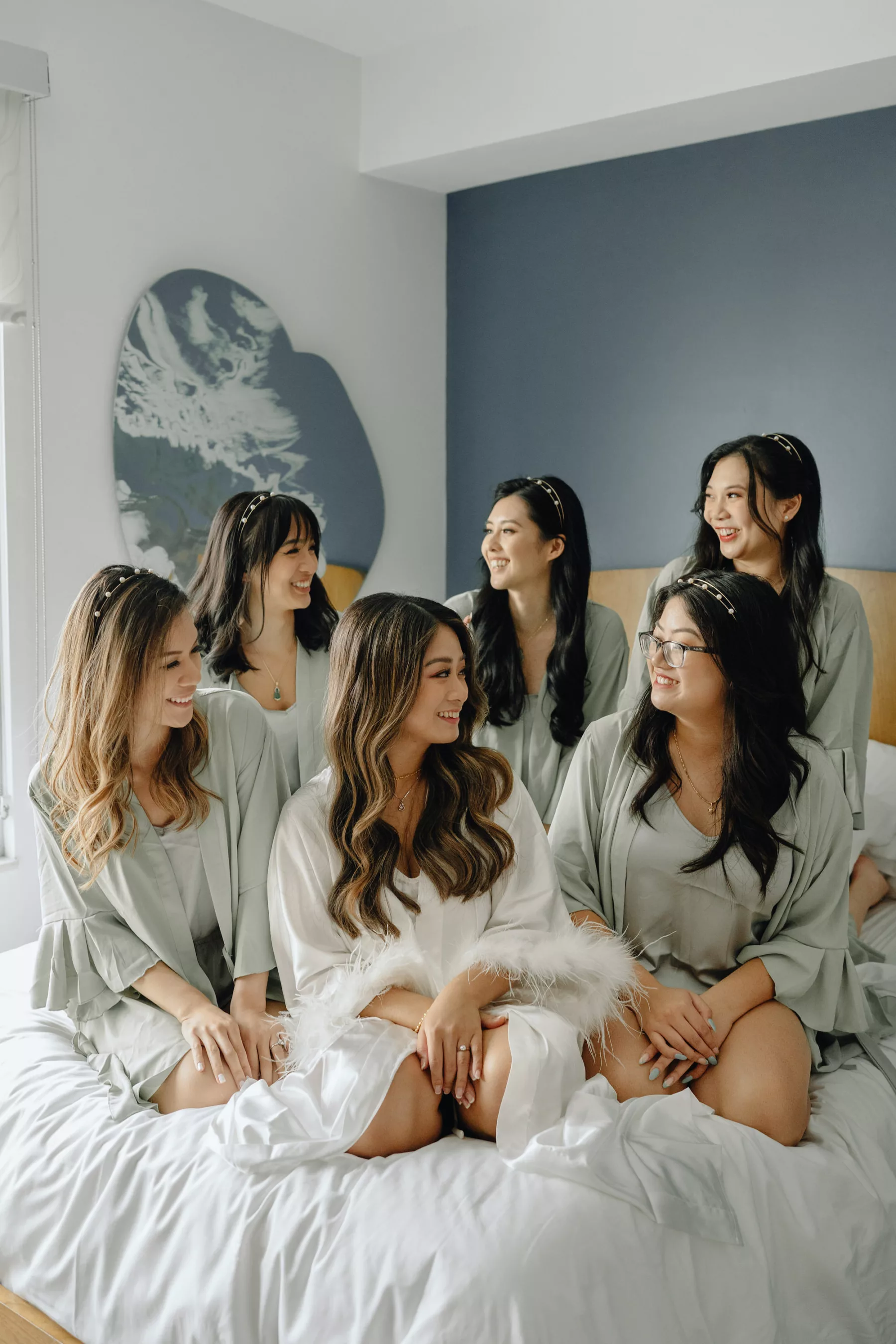 Bride and Bridesmaids Getting Ready Wedding Portrait | Matching Sage Green Robe Ideas | Lakeland Photographer and Videographer J&S Media