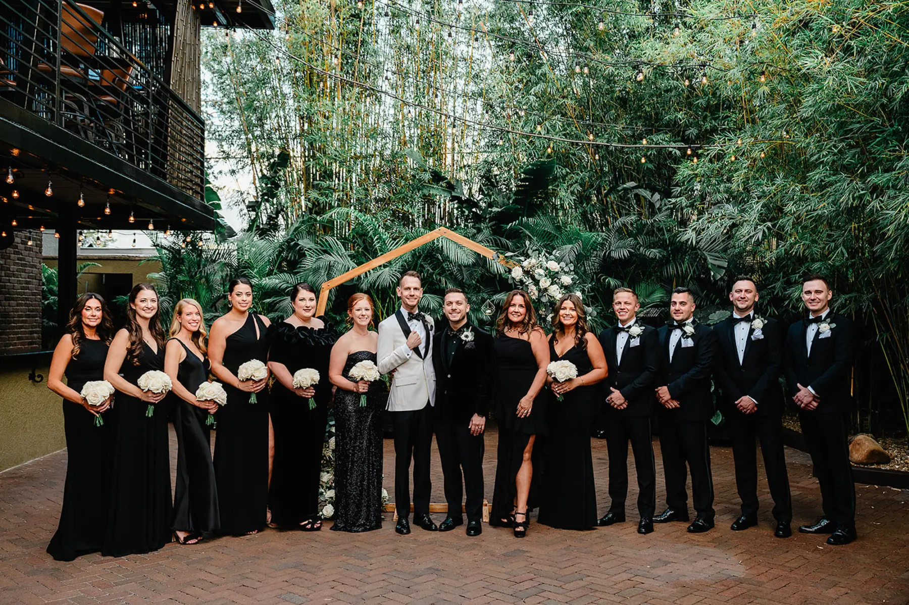 Great Gatsby Inspired Black Tie Wedding Party Attire Ideas | Mismatched Black Bridesmaid Dress | Tampa Bay Event Venue Nova 535