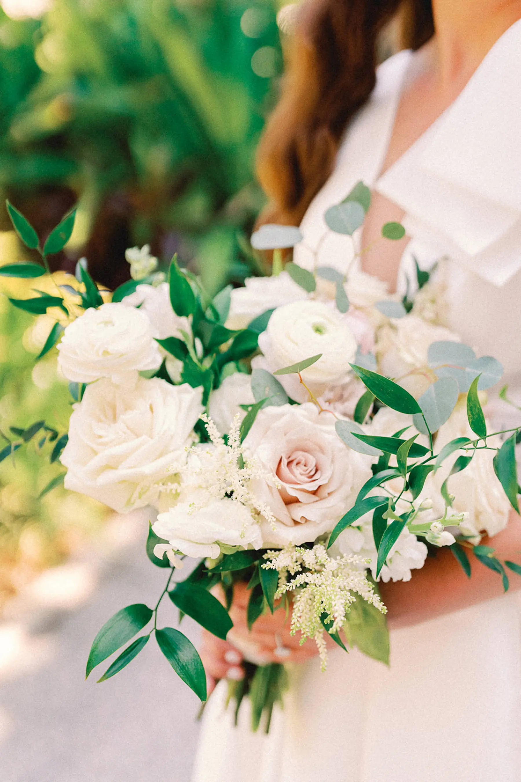 Blush Pink Roses, White Anemone, and Greenery Bridal Wedding Bouquet Ideas