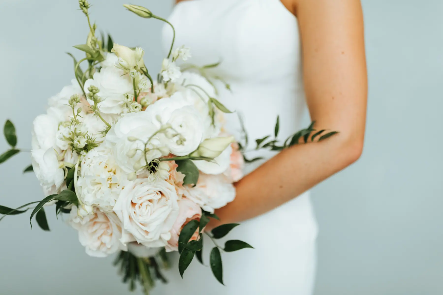 Classic Elegant White and Blush Pink Rose Wedding Bouquet Inspiration | Florist Save the Date Florida