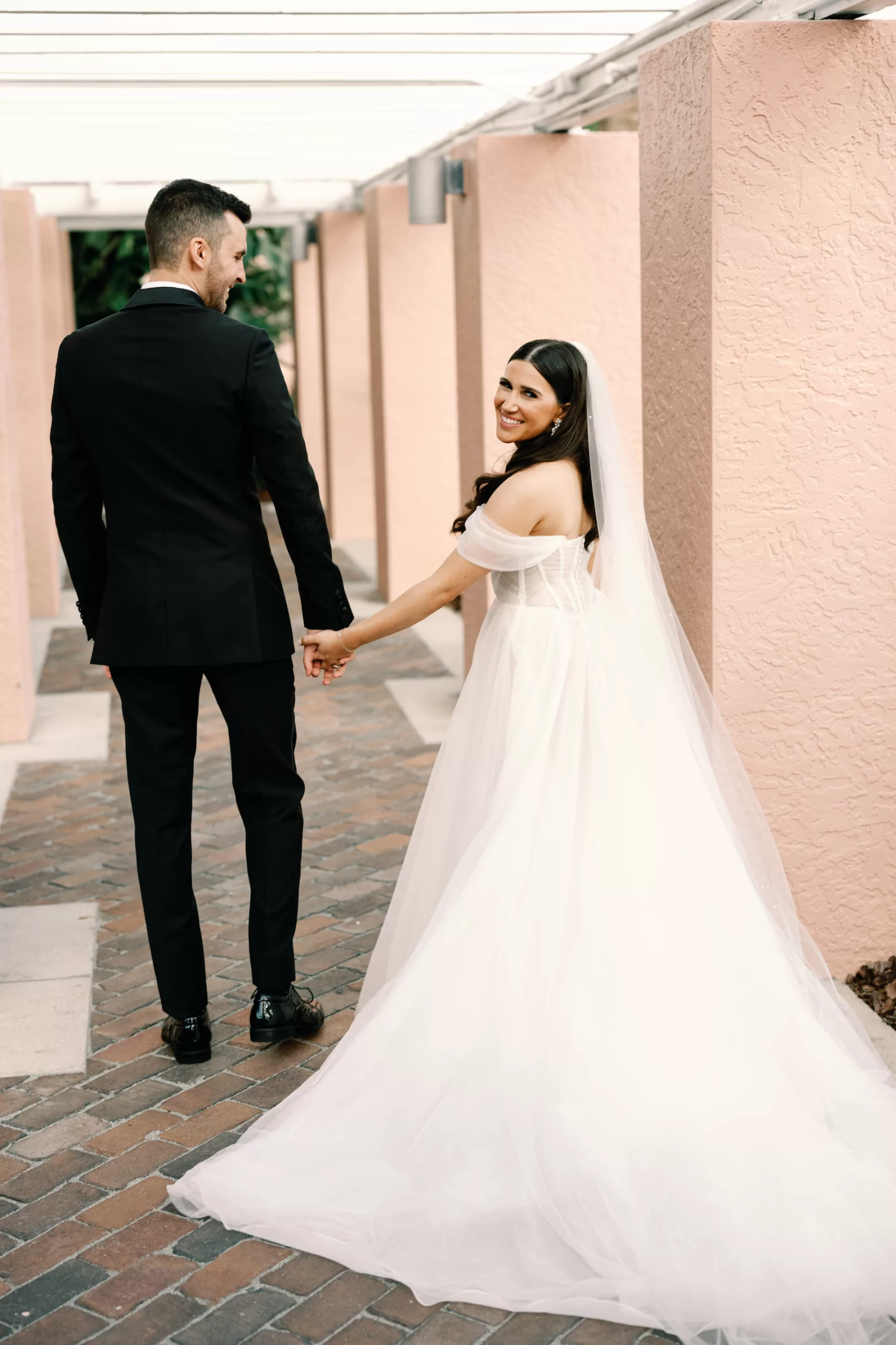 Bride and Groom First Look Wedding Portrait | Ivory Off The Shoulder Boned Bodice Chiffon A Line Martina Liana Wedding Dress Inspiration | Photographer Dewitt for Love Photography