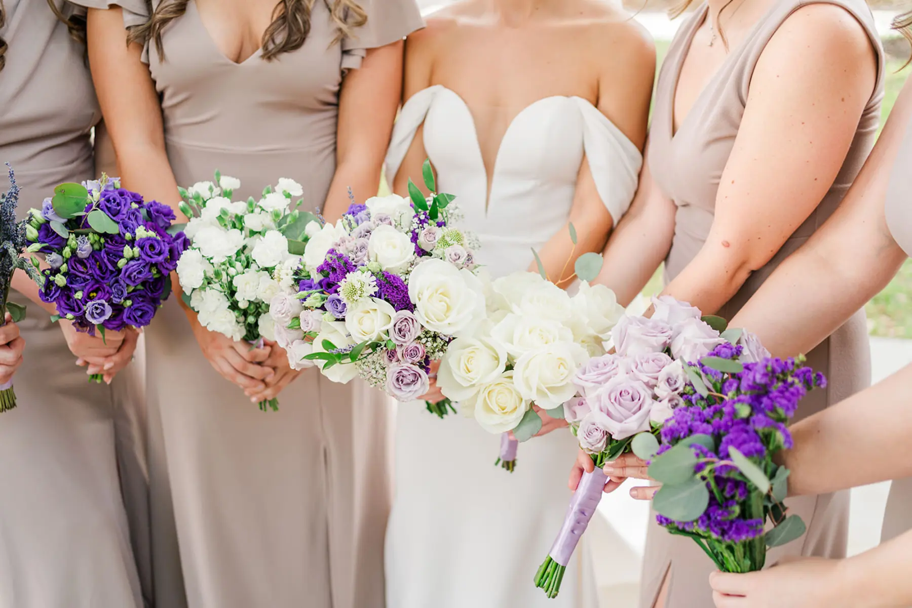 Classic White and Purple Spring Wedding and Bridesmaids Bouquet Inspiration
