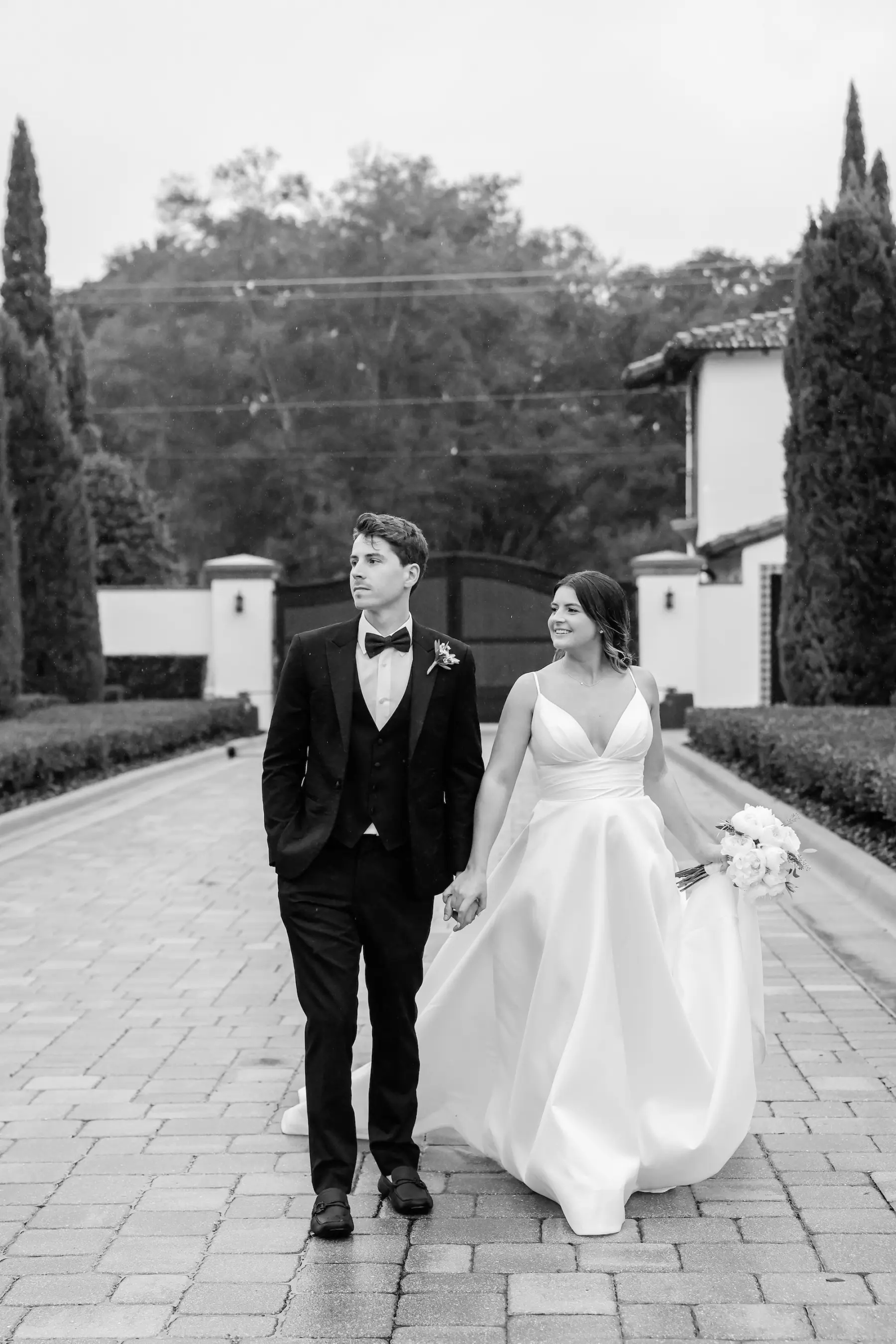 Bride and Groom Just Married Black and White Wedding Portrait | Tampa Bay Photographer Lifelong Photography Studio | Vineyard Event Venue Mision Lago Estate | Planner Blue Skies Weddings and Events