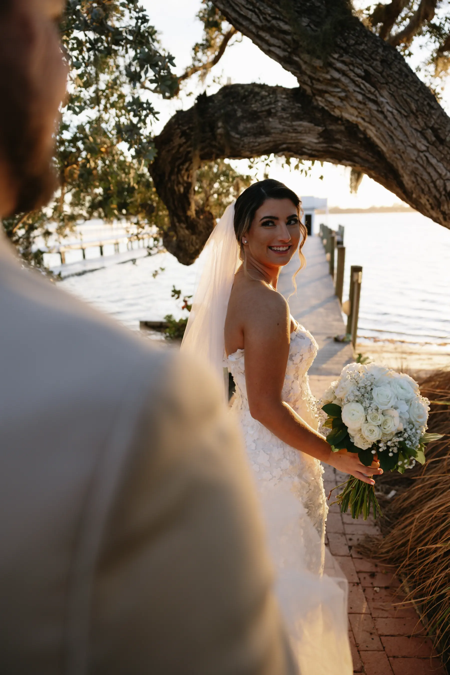 Bride and Groom Just Married Oceanview Wedding Portrait | Bridal Hair and Natural Makeup Ideas | Hair and Makeup Artist Tampa Bay Femme Akoi Beauty Studio | Sarasota Photographer Arianna J Photography