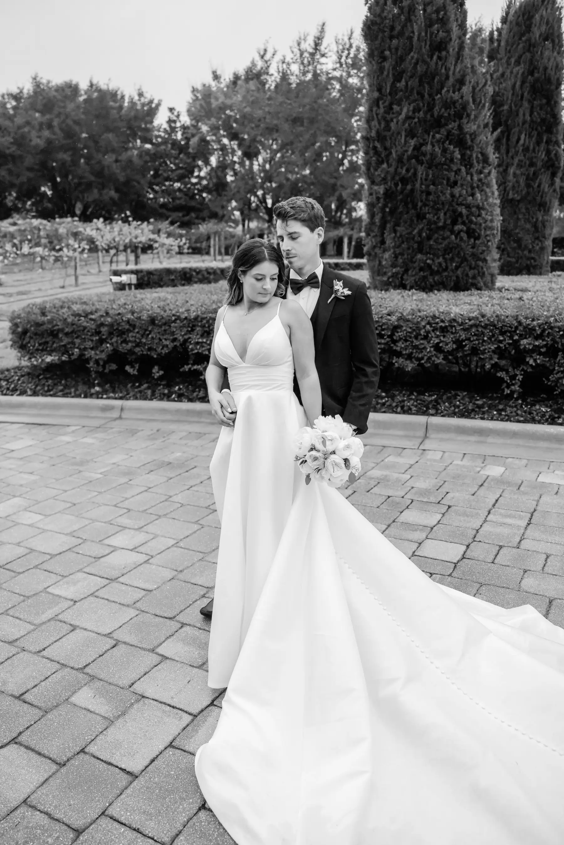 Bride and Groom Black and White Vineyard Wedding Portrait | Tampa Bay Event Venue Mision Lago Estate | Photographer Lifelong Photography Studio | Planner Blue Skies Weddings and Events