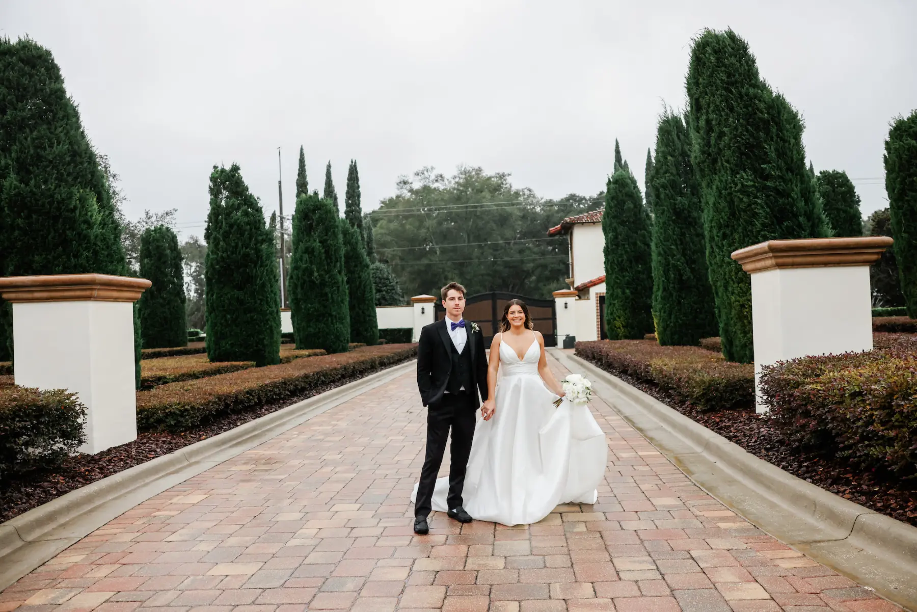 Bride and Groom Driveway Wedding Portrait | Tampa Bay Event Venue Mision Lago Estate | Photographer Lifelong Photography Studio