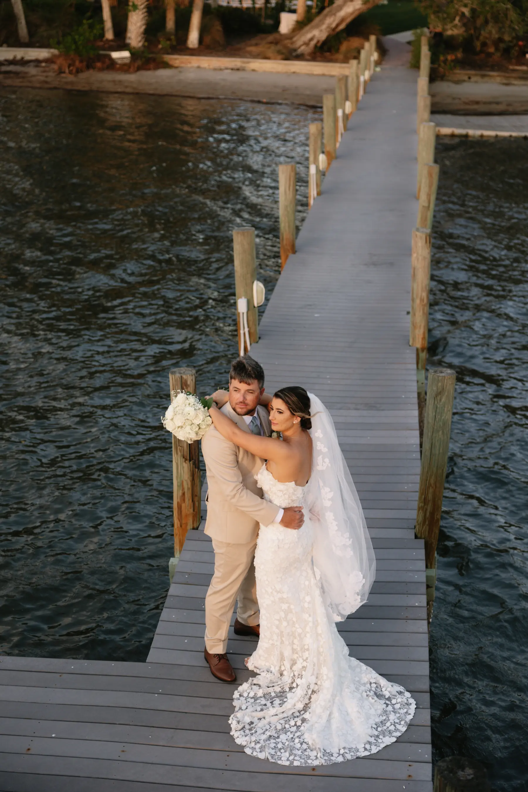 Bride and Groom Just Married Dock Wedding Portrait | Tampa Bay Photographer Arianna J Photography