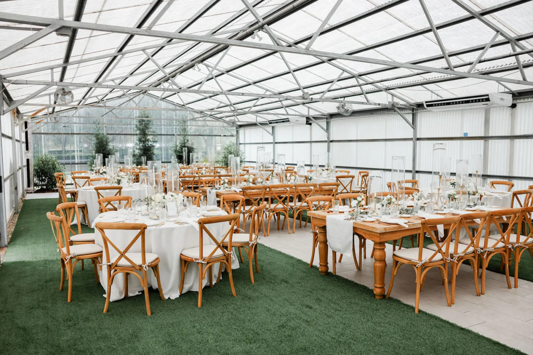 Clear Tented Classic White and Gold Wedding Reception Inspiration | Wooden Tables and Crossback Chairs | Tampa Bay Kate Ryan Event Rentals | Planner Blue Skies Weddings and Events | Private Estate Mision Lago