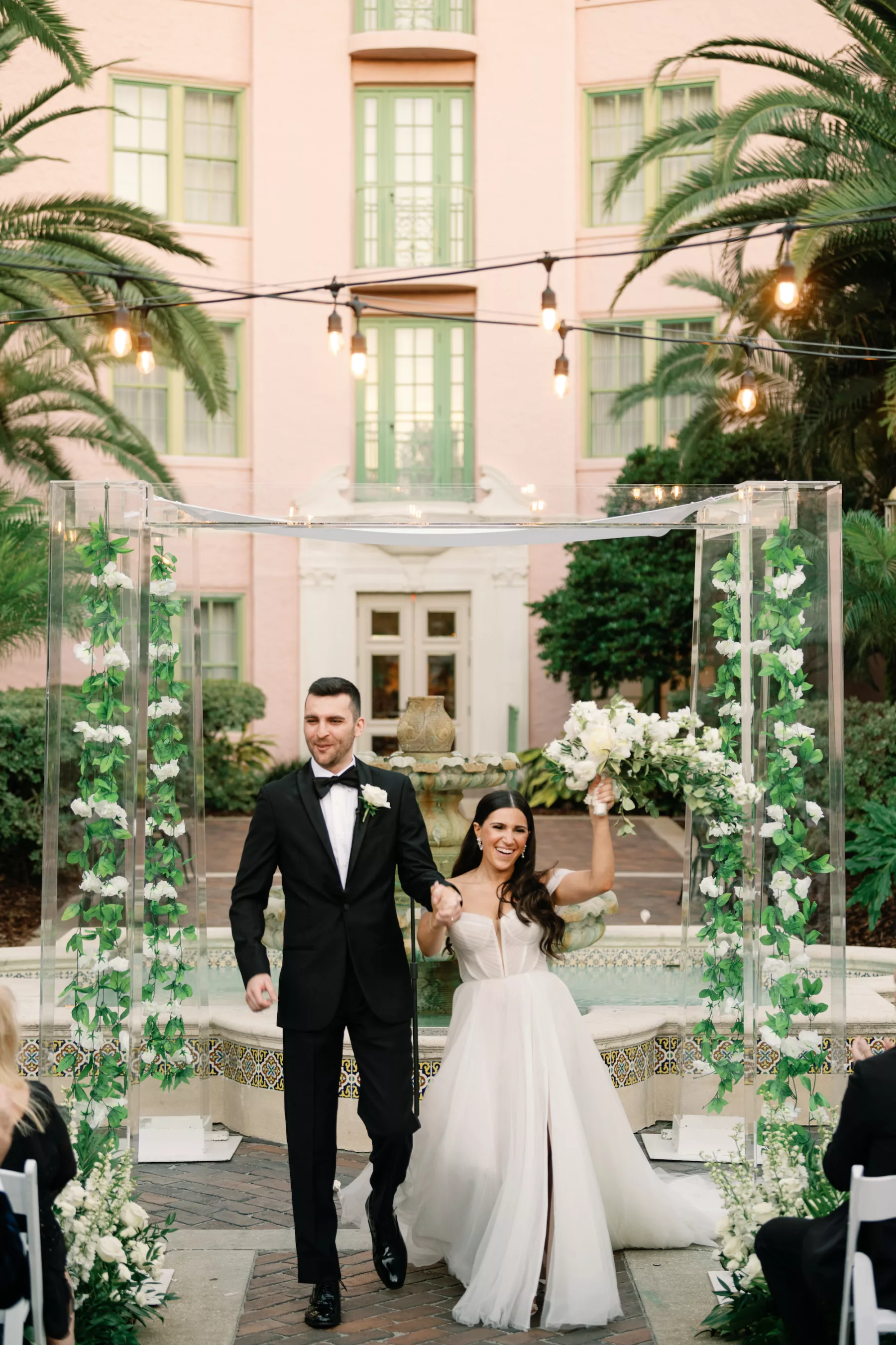 Modern Jewish Wedding Ceremony Inspiration | Acrylic Chuppah with White Rose and Greenery Garland Decor Ideas | Tampa Bay Photographer Dewitt For Love | St Pete Content Creator Behind The Vows