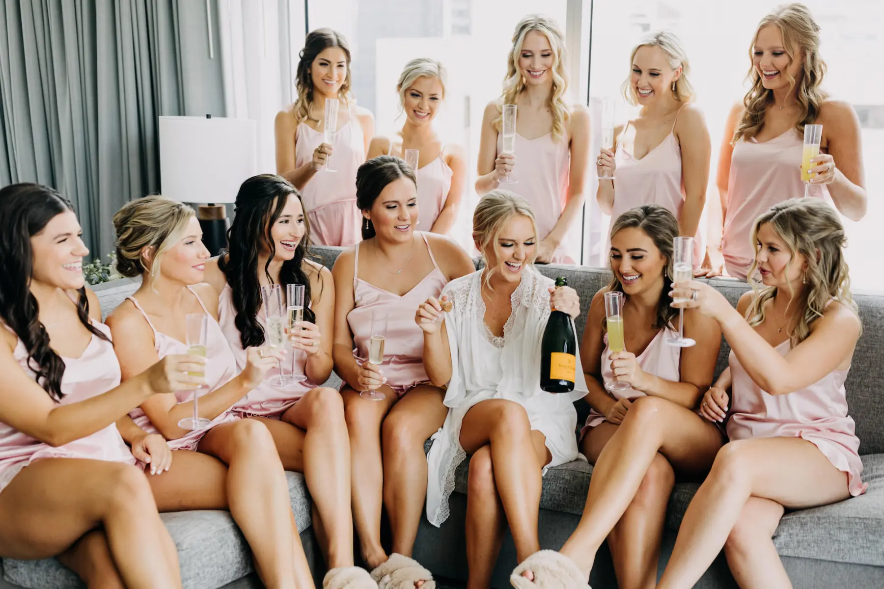 Bridesmaids in Matching Pink Pajamas | Tampa Hair and Makeup Artist Femme Akoi Beauty Studio