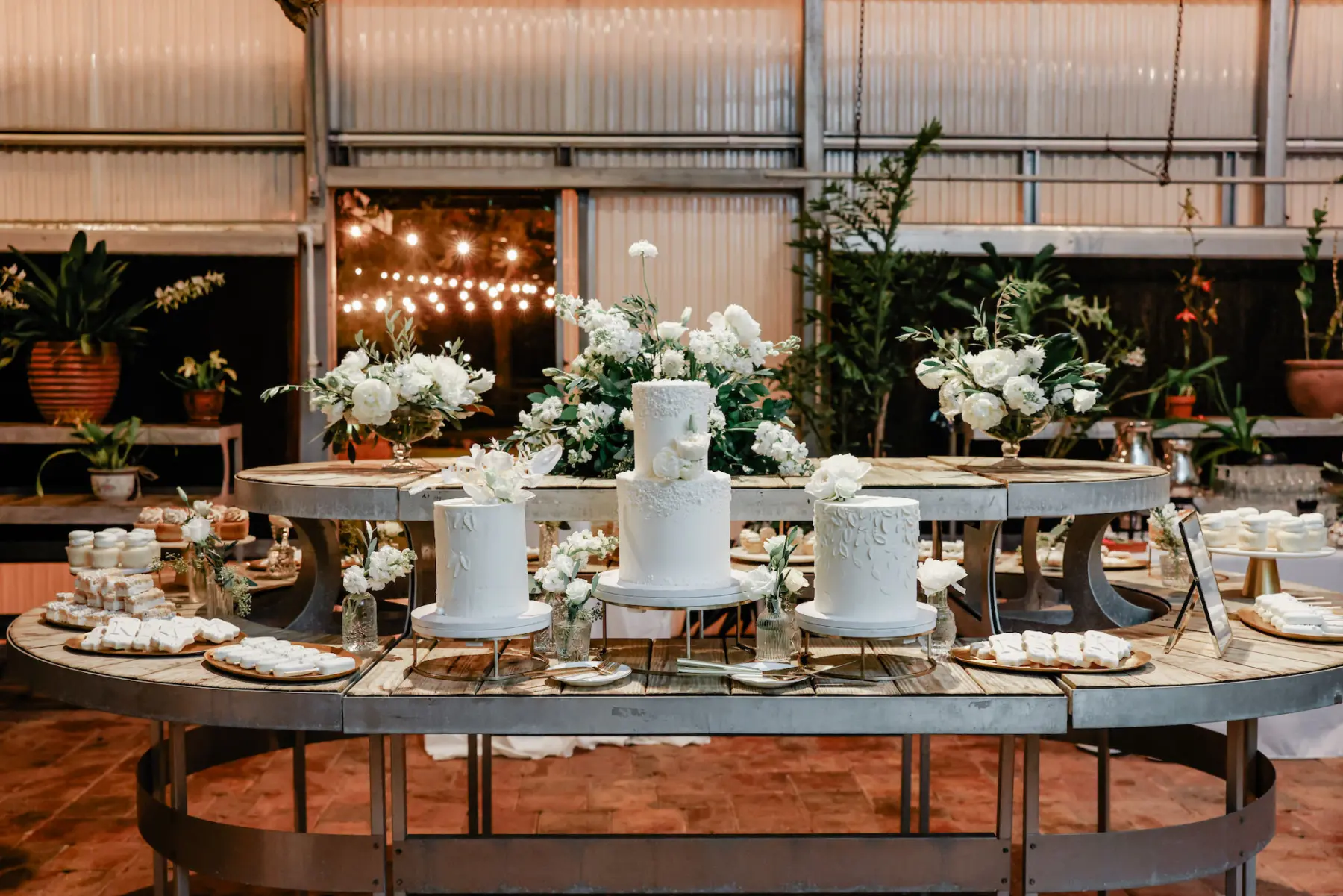 Round Multi Wedding Cake and Dessert Table Inspiration