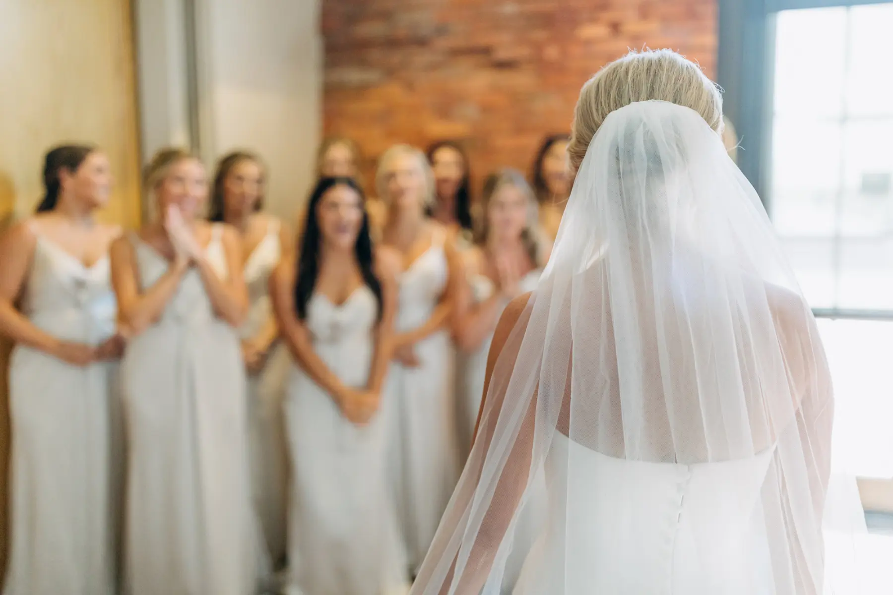 Bride Dress Reveal with Bridesmaids Portrait