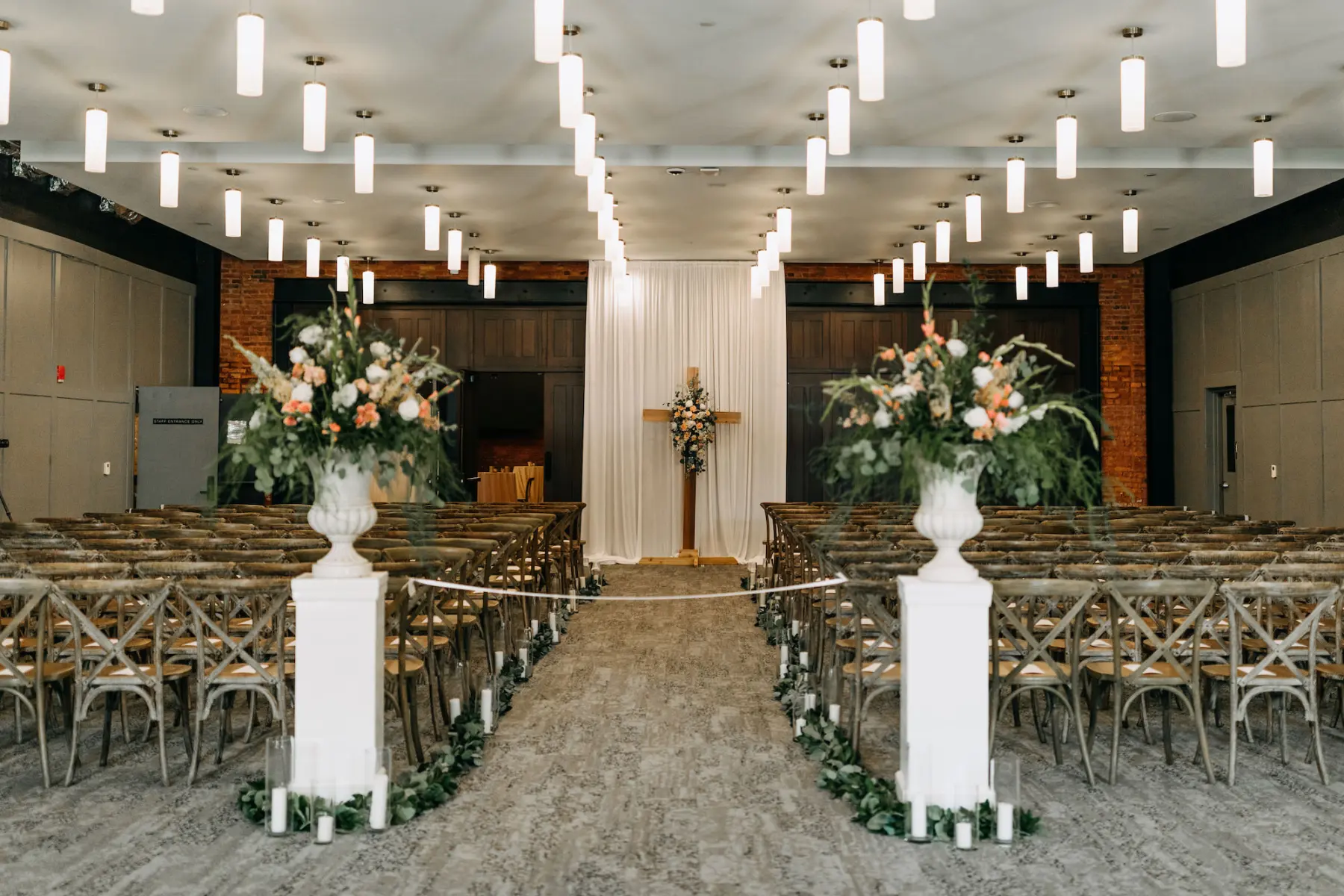 Classic White and Greenery Wedding Ceremony Floral Inspiration with Cross at Altar | Tampa Florist Save the Date Florida | Planner B Eventful