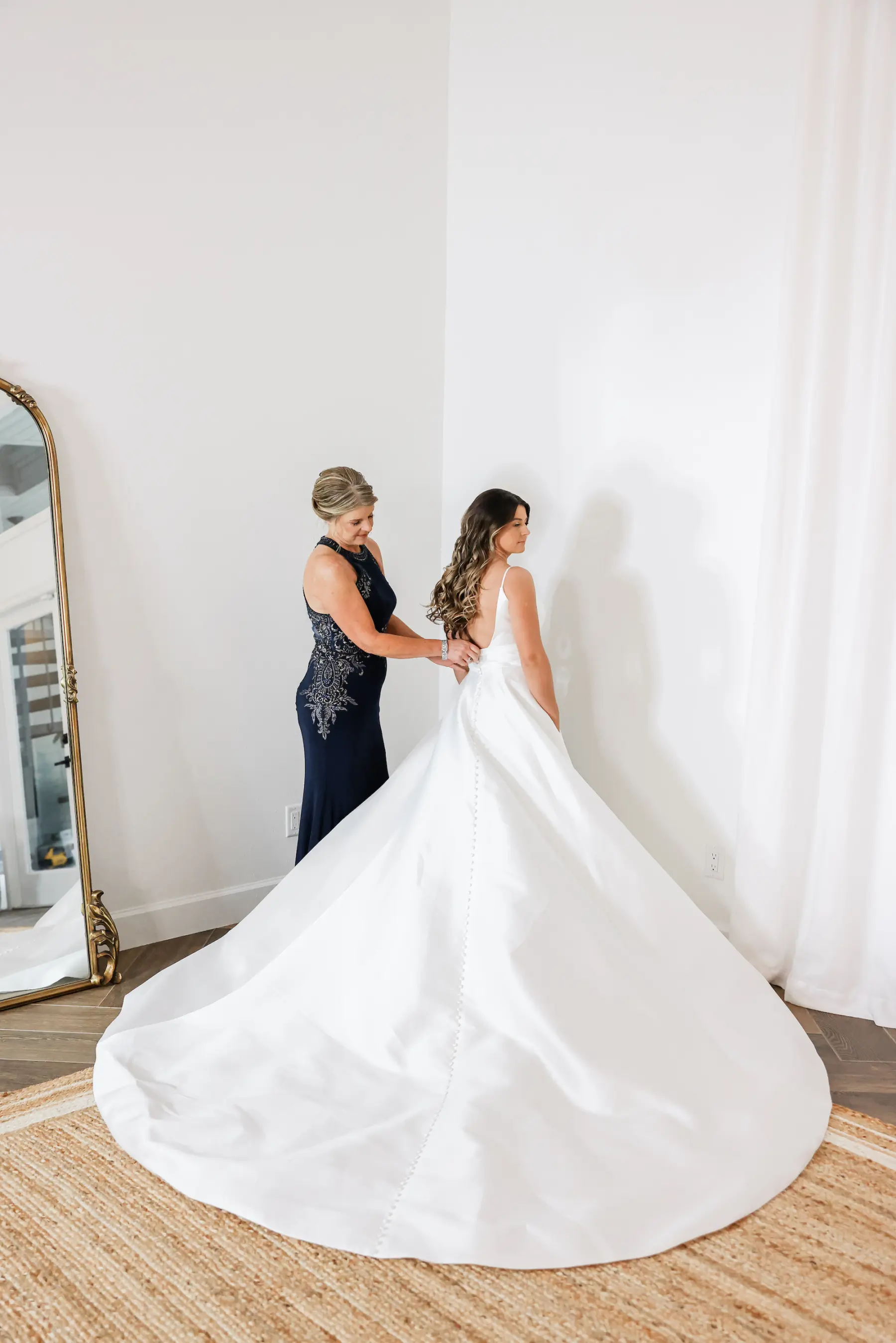 Bride and Mother Getting Ready Wedding Portrait | Classic White A Line Martina Liana Wedding Dress Inspiration