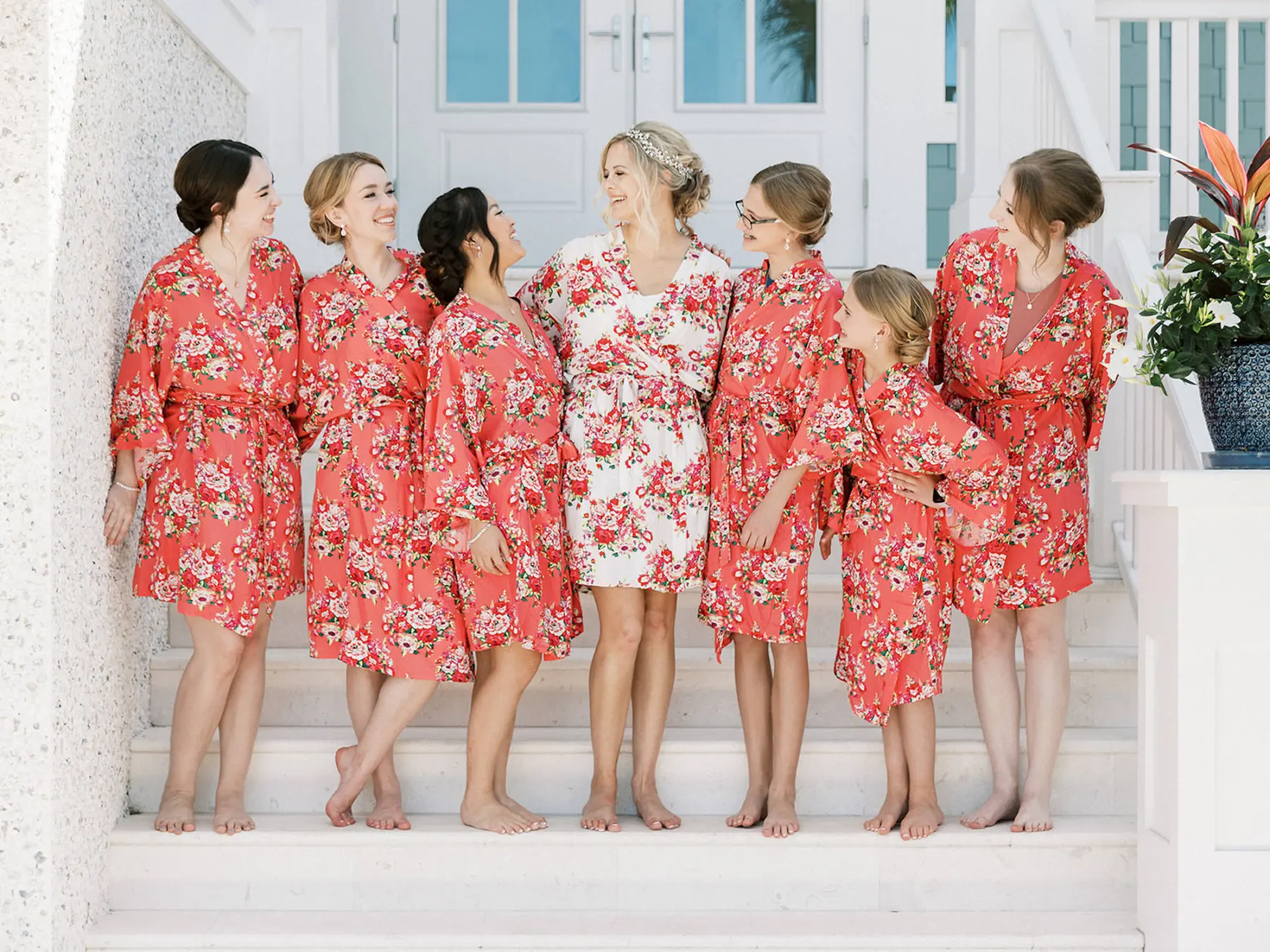 Coral Pink Floral Matching Wedding Day Robe Ideas