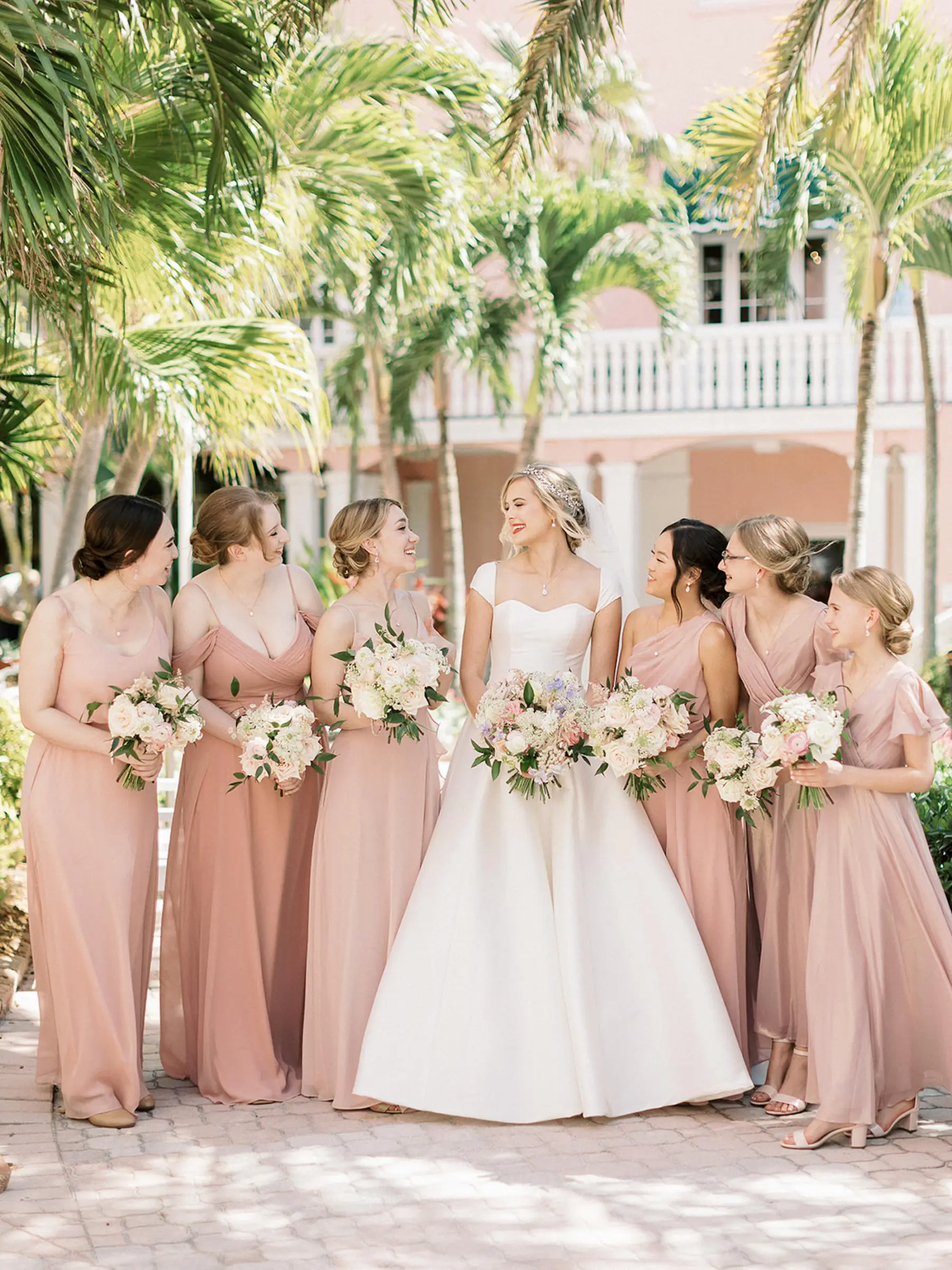 Mismatched Neutral Blush Pink Dusty Rose Bridesmaid Dress Bridgerton Wedding Inspiration