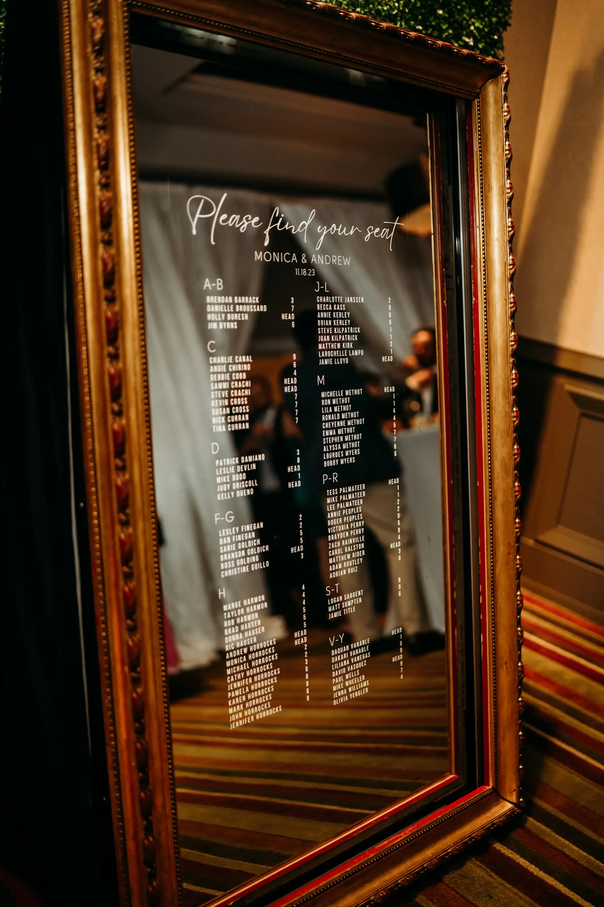 Vintage Gold Mirror Wedding Reception Seating Chart Inspiration | Tampa Bay Planner Blue Skies Weddings and Events