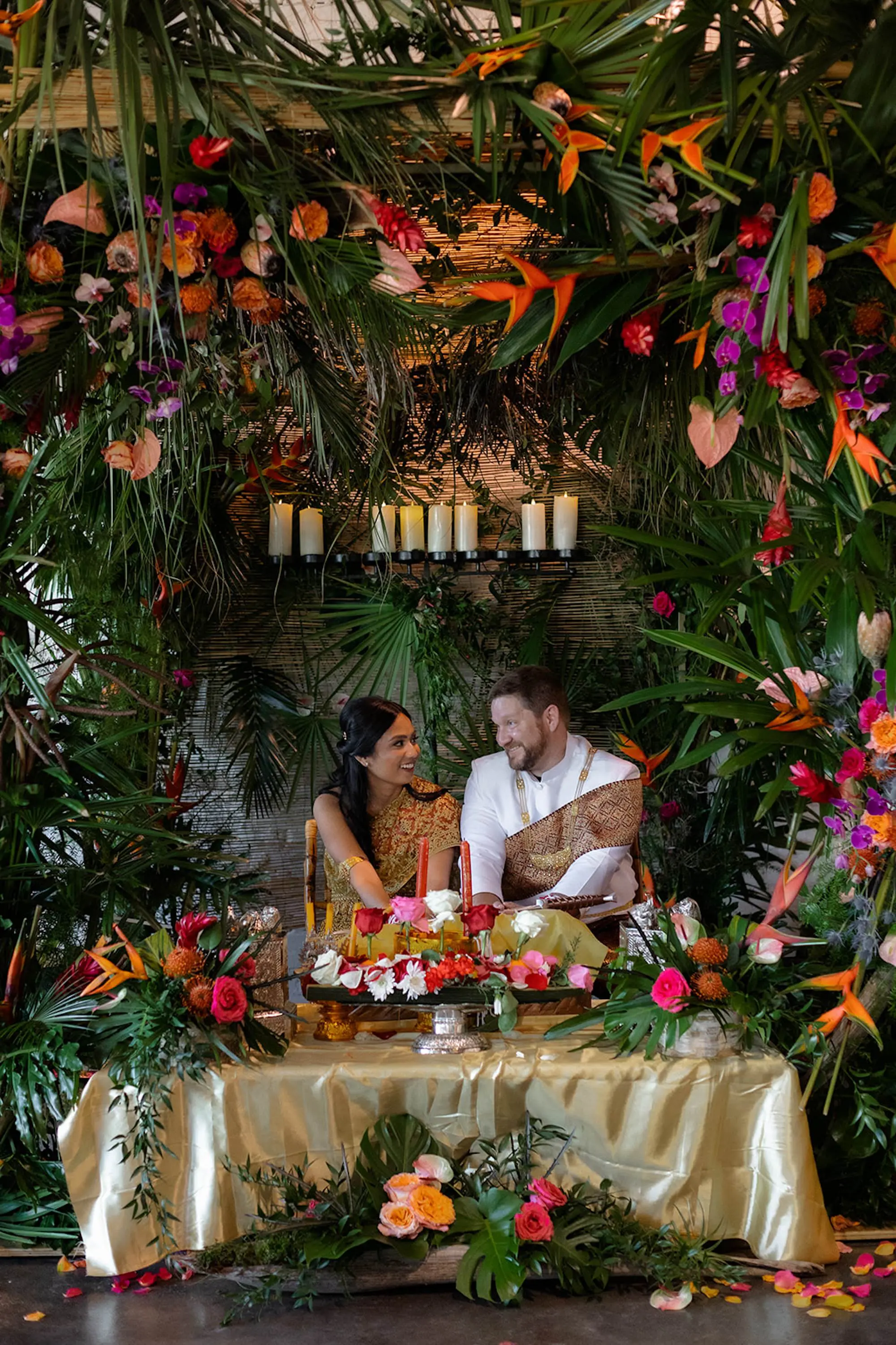 Bride and Groom in Traditional Cambodian Wedding Attire Wedding Portrait