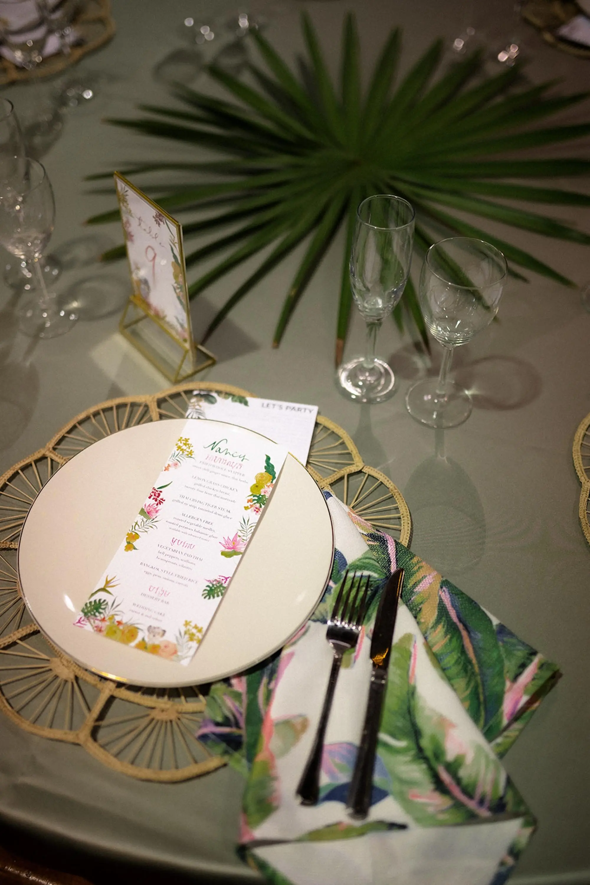 Tropical Asian Wedding Reception Place Setting Decor Ideas | Over The Top Rental Linens