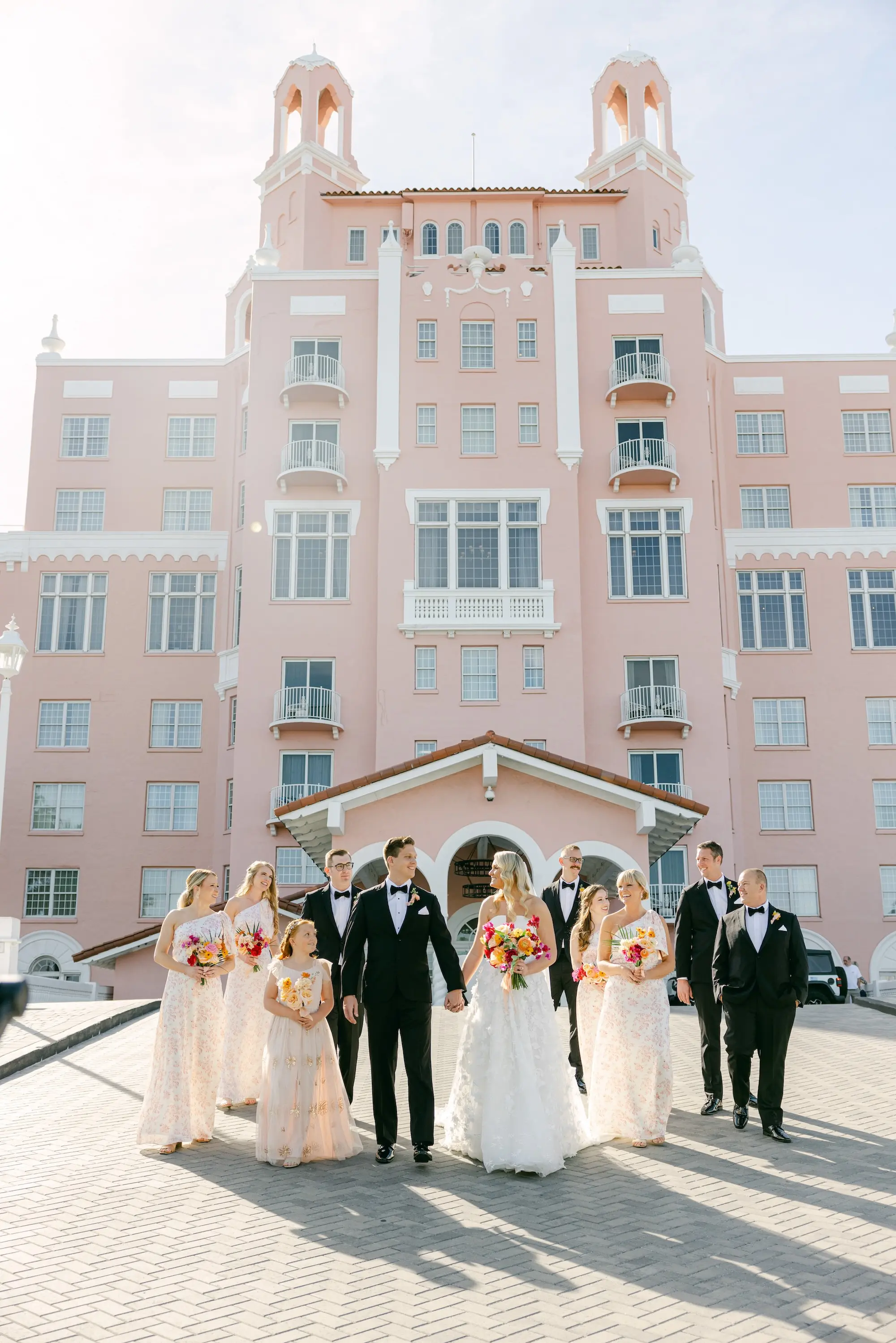 Bride and Groom with Wedding Party | Historic Pink Palace St Pete Beach Wedding Venue Don CeSar
