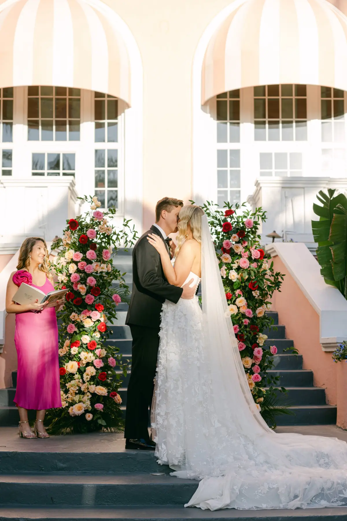 Bride and Groom First Kiss Wedding Ceremony Portrait
