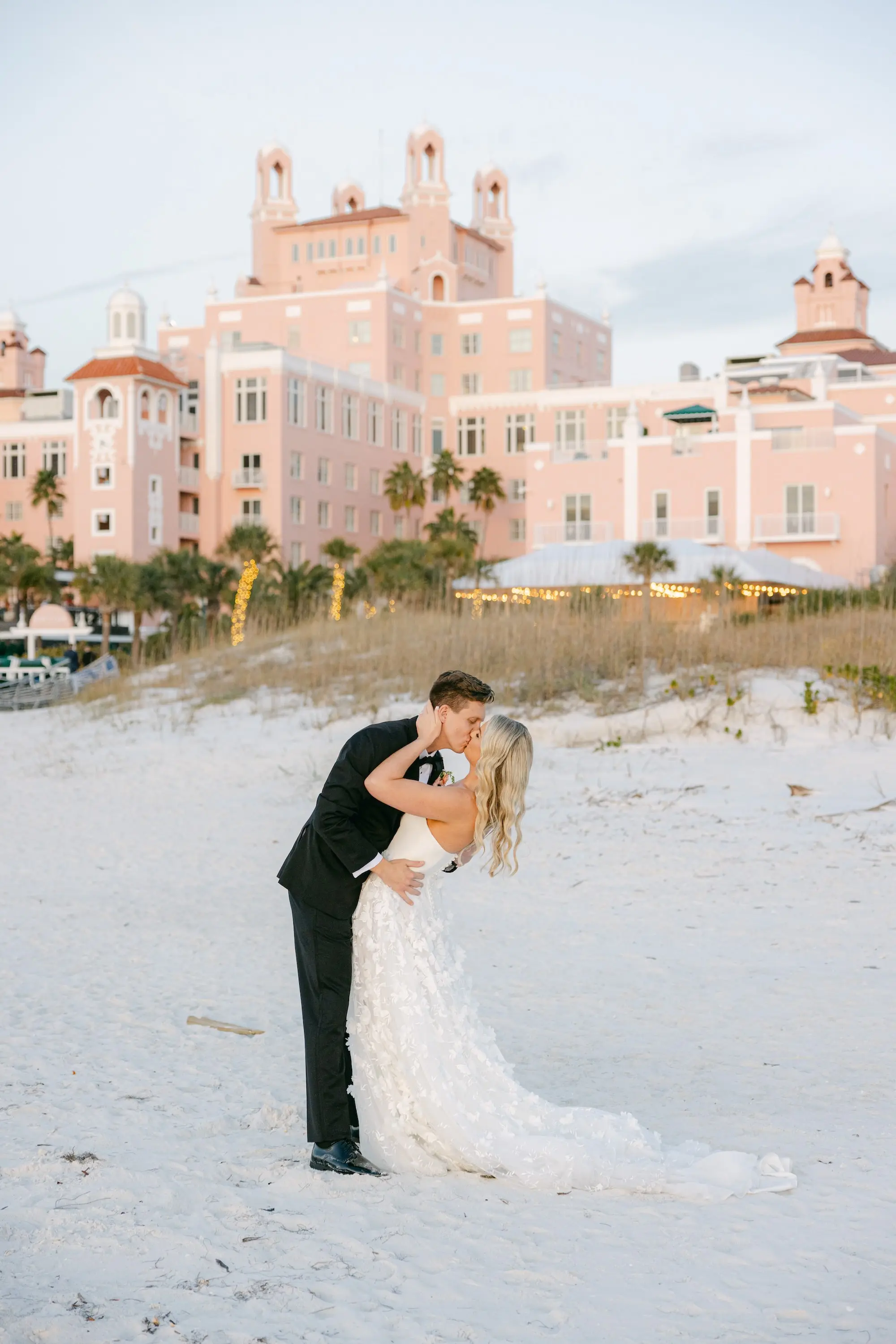 Bride and Groom Beach Wedding Portrait | Historic Pink Palace St Pete Beach Wedding Venue Don CeSar