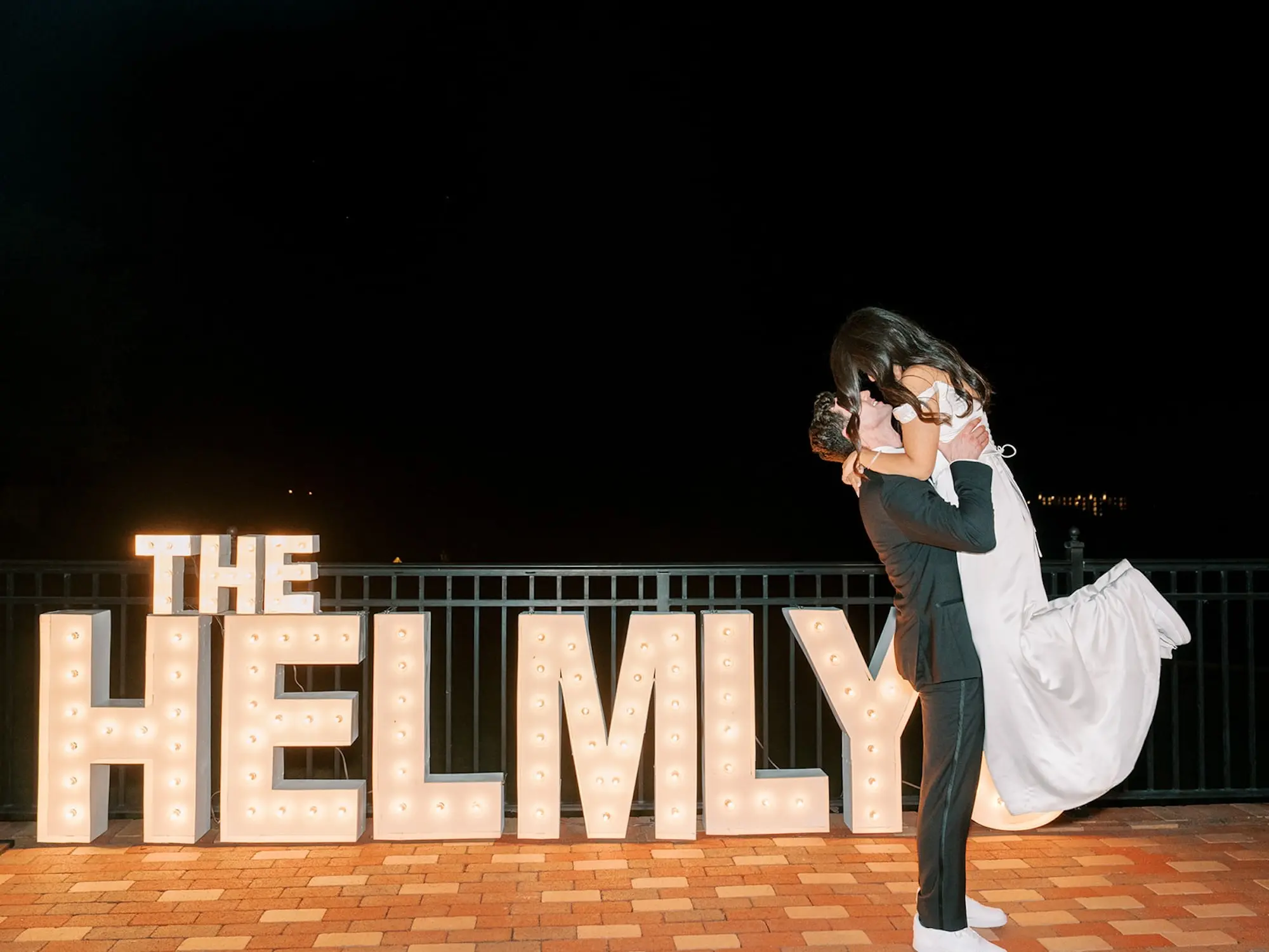 Bride and Groom Wedding Portrait with Large Marquee Letters | Outside Florida Wedding Inspiration | South Tampa Photographer Eddy Almaguer Photography
