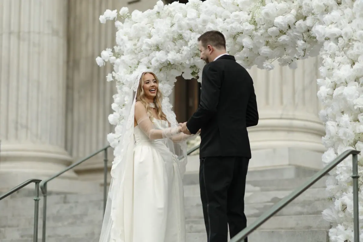 Classic Vintage Black and White Wedding Inspiration with White Floral Arch