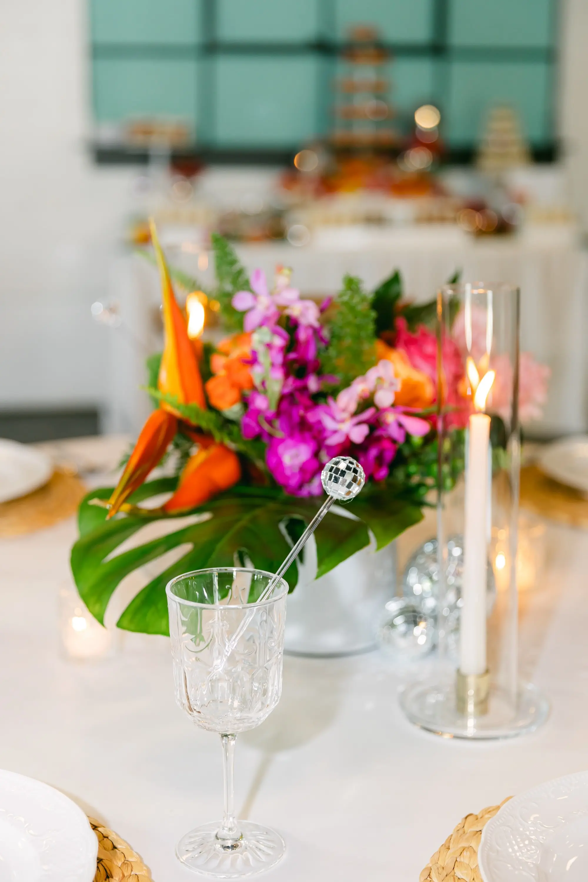 28Flirty Pink Tropical Disco Wedding Inspiration jpg - “Best Of” 2025: Wedding Receptions Part 2 Tropical Pink and Orange Disco Wedding Reception Tablescape Inspiration