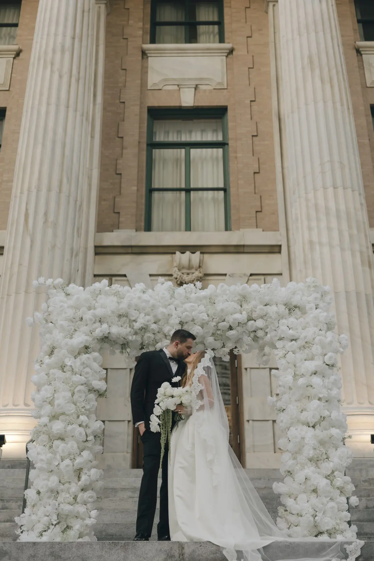 Classic Vintage Black and White Wedding Inspiration with White Floral Arch | Downtown Tampa Wedding Venue Le Meridien