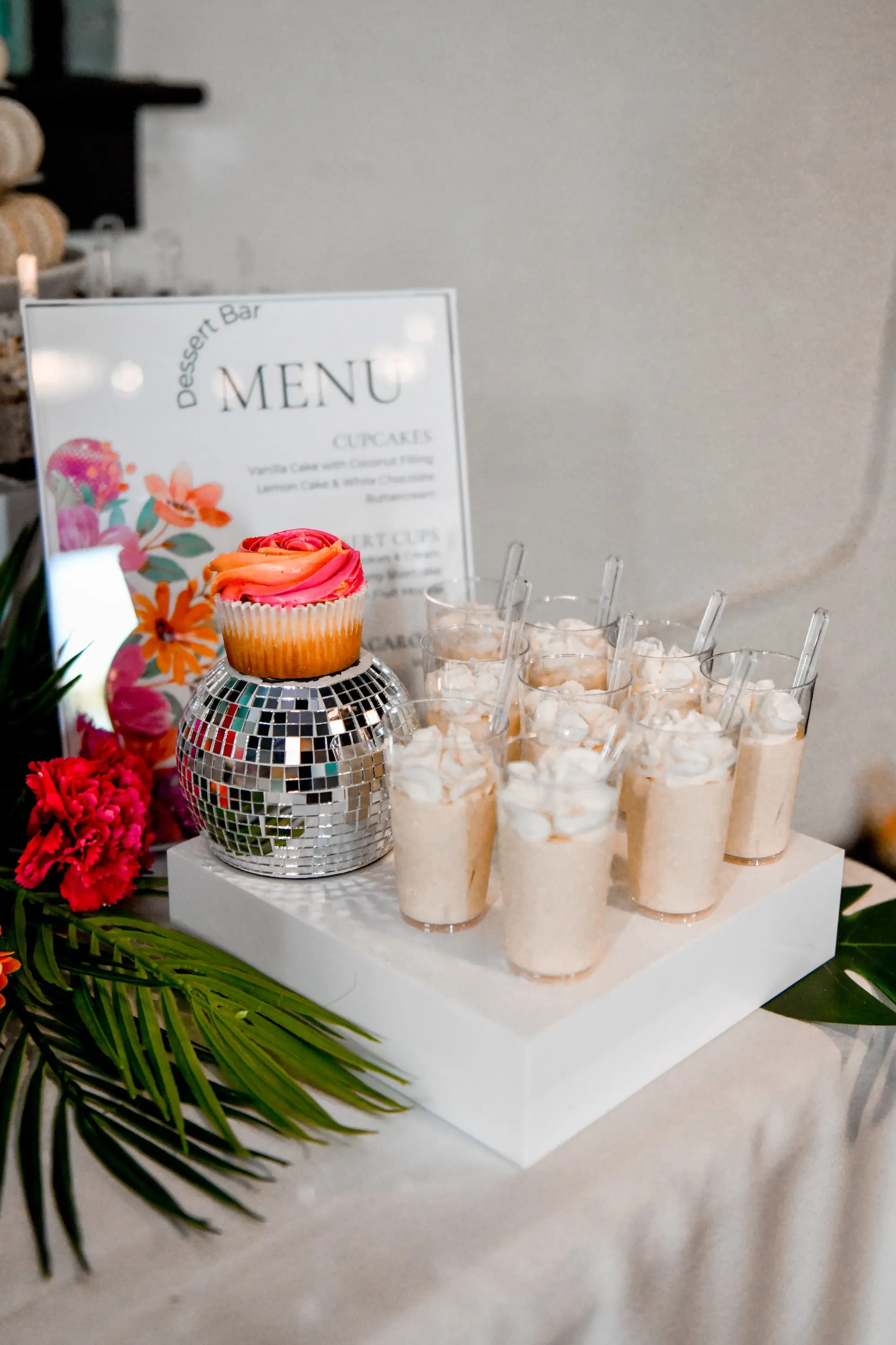 31Flirty Pink Tropical Disco Wedding Inspiration jpg - “Best Of” 2025: Wedding Receptions Part 2 Tropical Pink Wedding Cupcake Dessert Table Inspiration