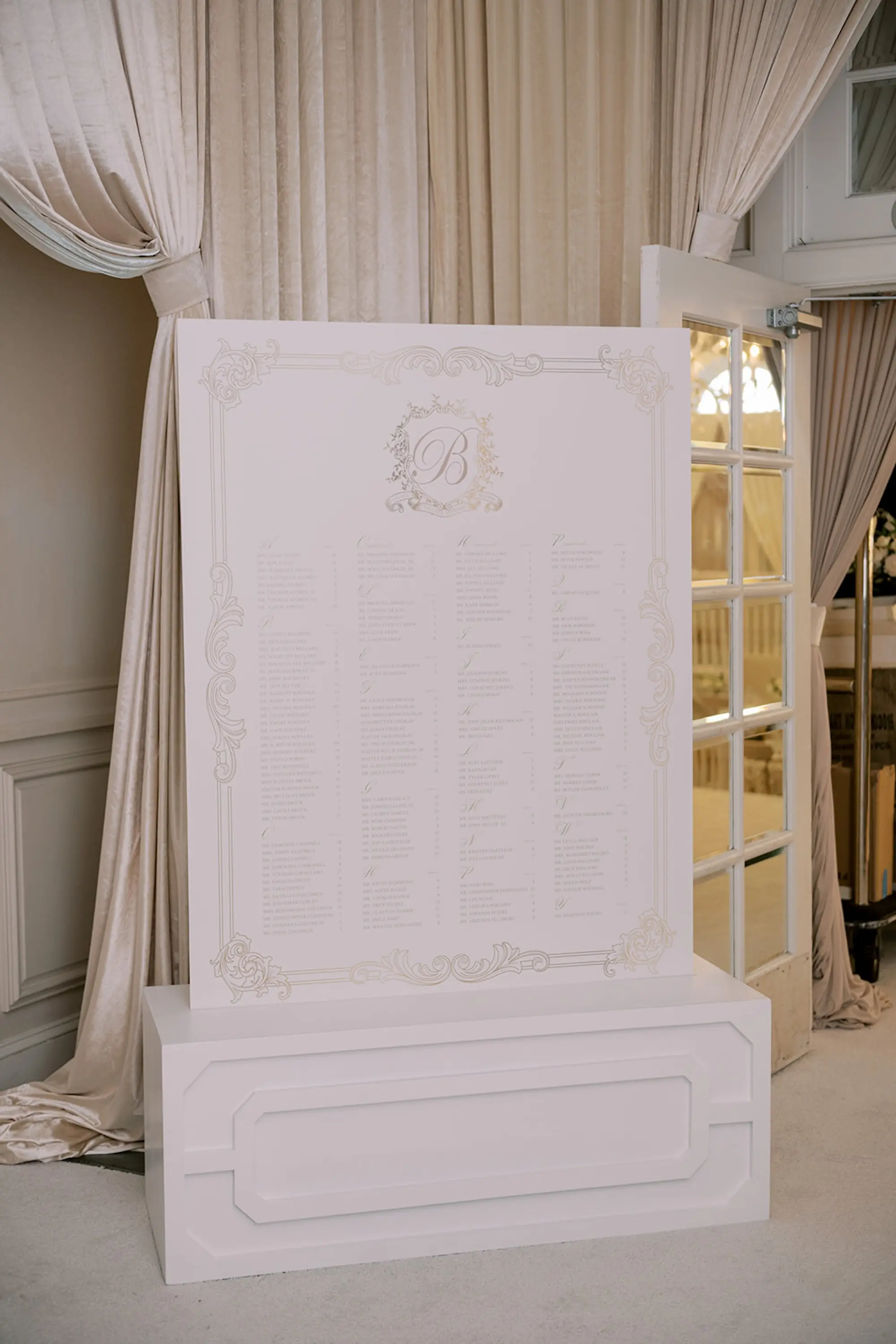 Luxurious Monochromatic White Wedding Reception Seating Chart Display Inspiration | St Pete Event Planner Parties A La Carte
