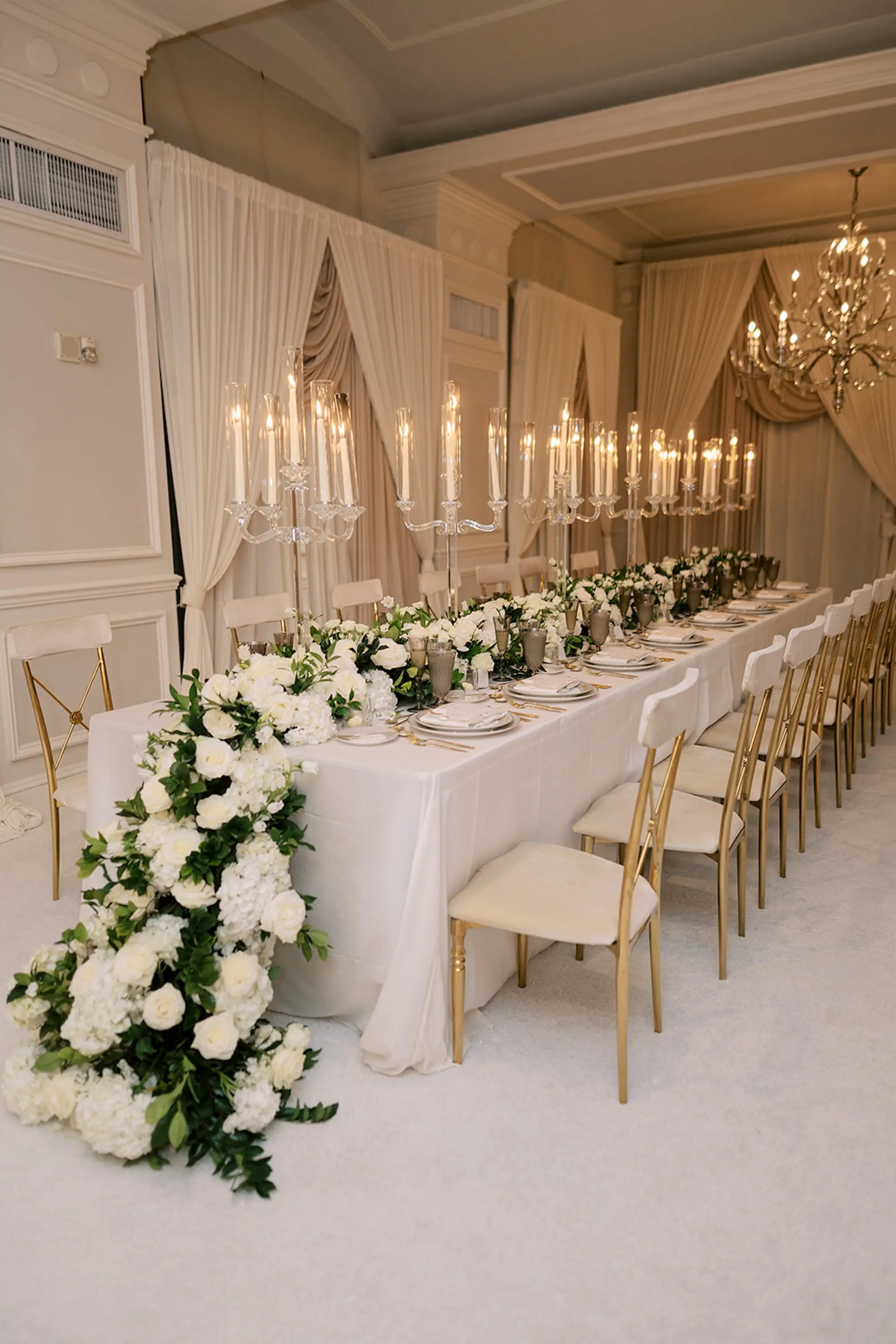 60Luxurious Ivory and Gold Wedding Decor - Luxurious, Ivory and Gold St. Pete Beach Wedding | The Don CeSar Luxurious Ivory and Gold Wedding Reception Long Feasting Table Decor Inspiration | St Pete Event Venue Parties A La Carte