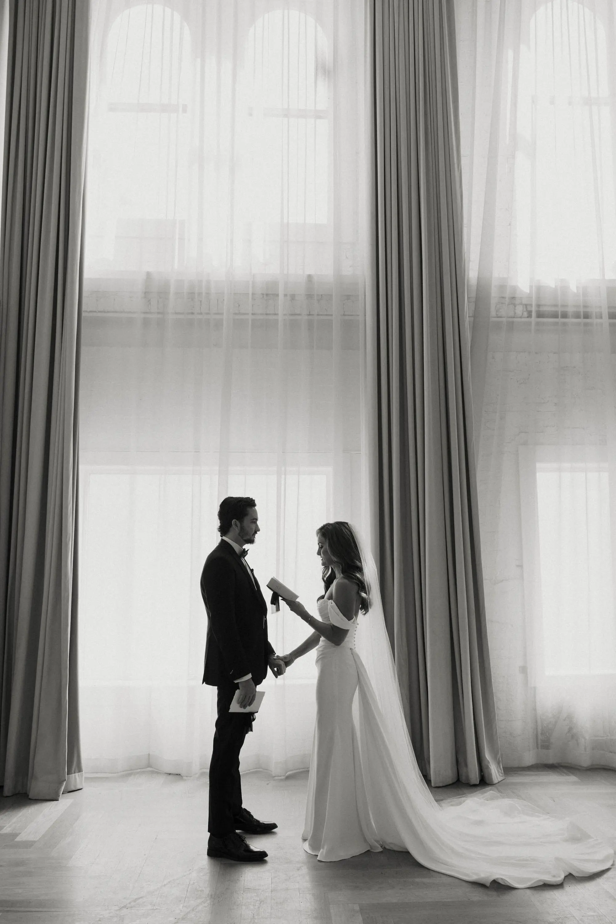 Bride and Groom Private Vows Wedding Portrait | White Mermaid Paloma Blanca Wedding Dress Inspiration | Ybor Event Venue Hotel Haya